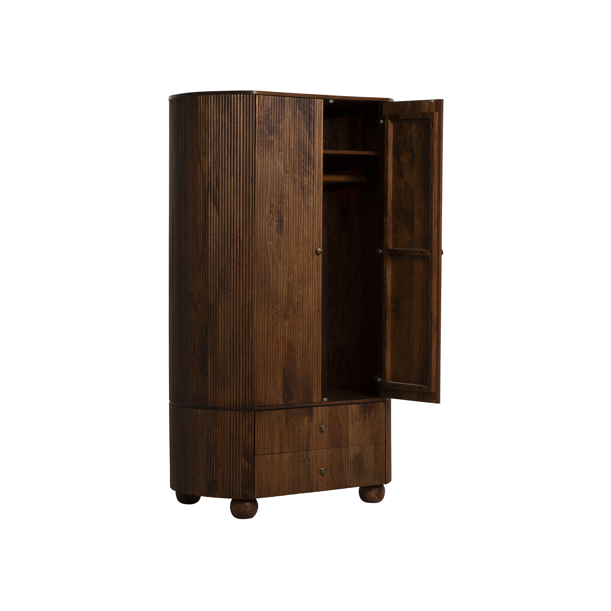 Tasso Fluted Mango Wood 2 Door 2 Drawer Wardrobe, Mango Wood
