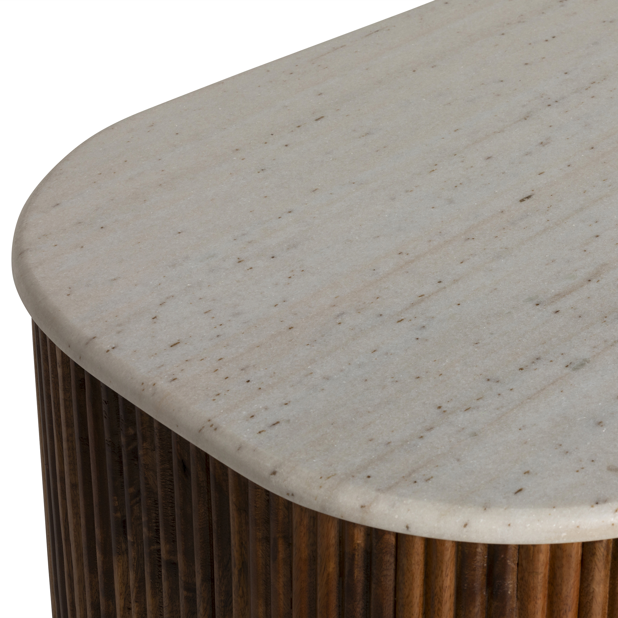 Tasso Fluted Mango Wood 3 Drawer Chest with White Marble Top, White Marble Top With Mango Wood