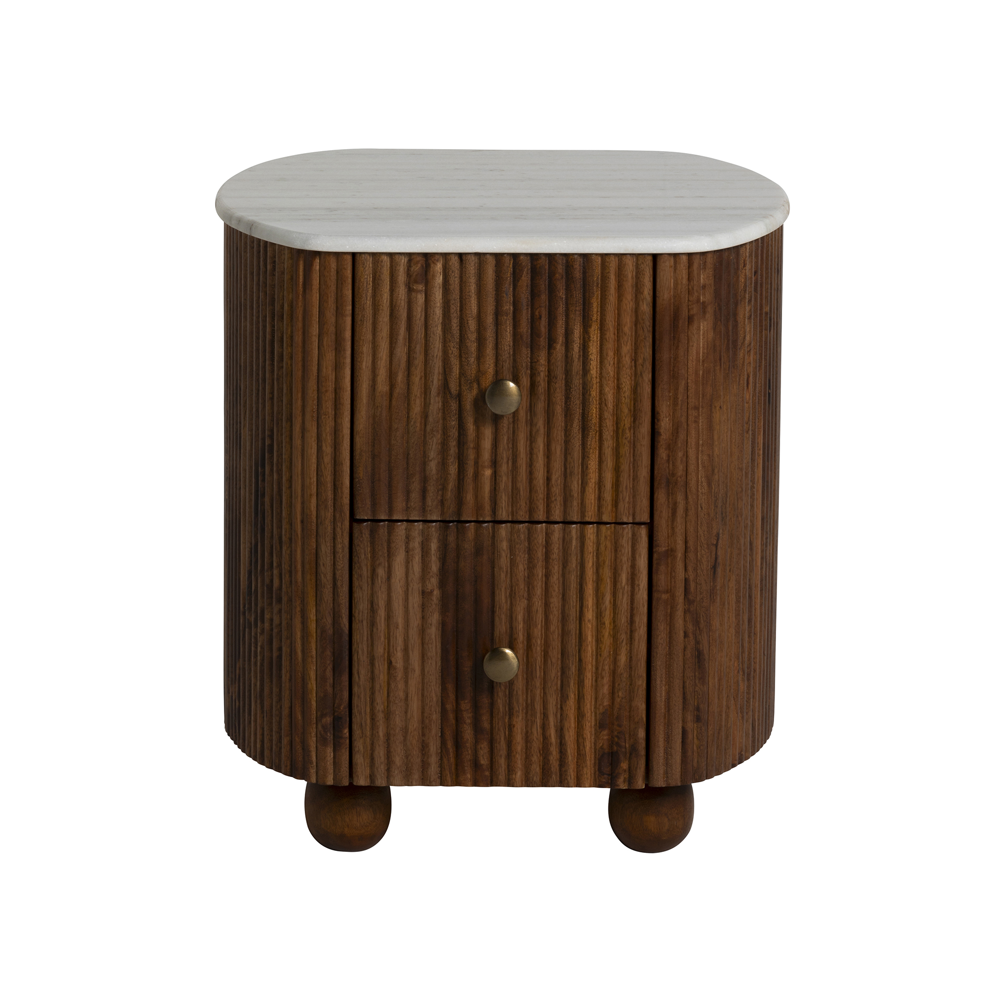 Tasso 2 Drawer Bedside Table - White Marble Top with Mango Wood