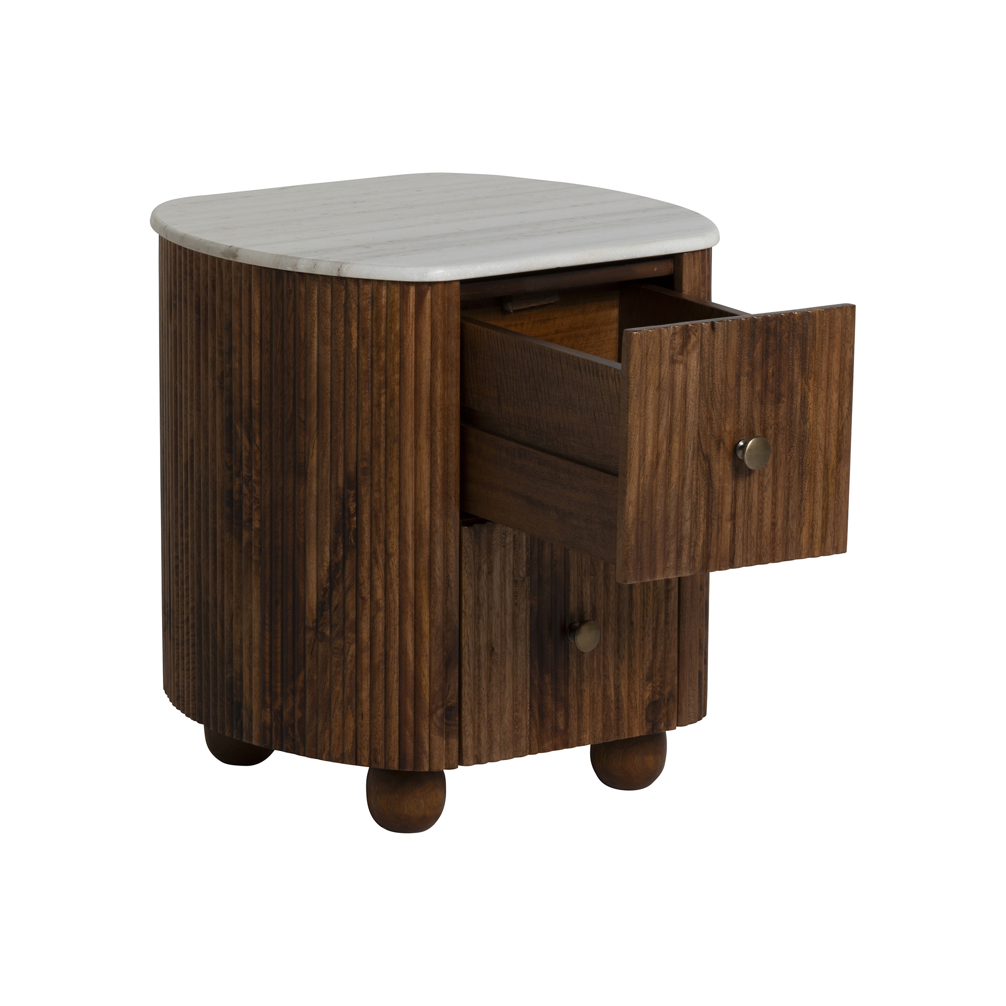 Tasso 2 Drawer Bedside Table - White Marble Top with Mango Wood