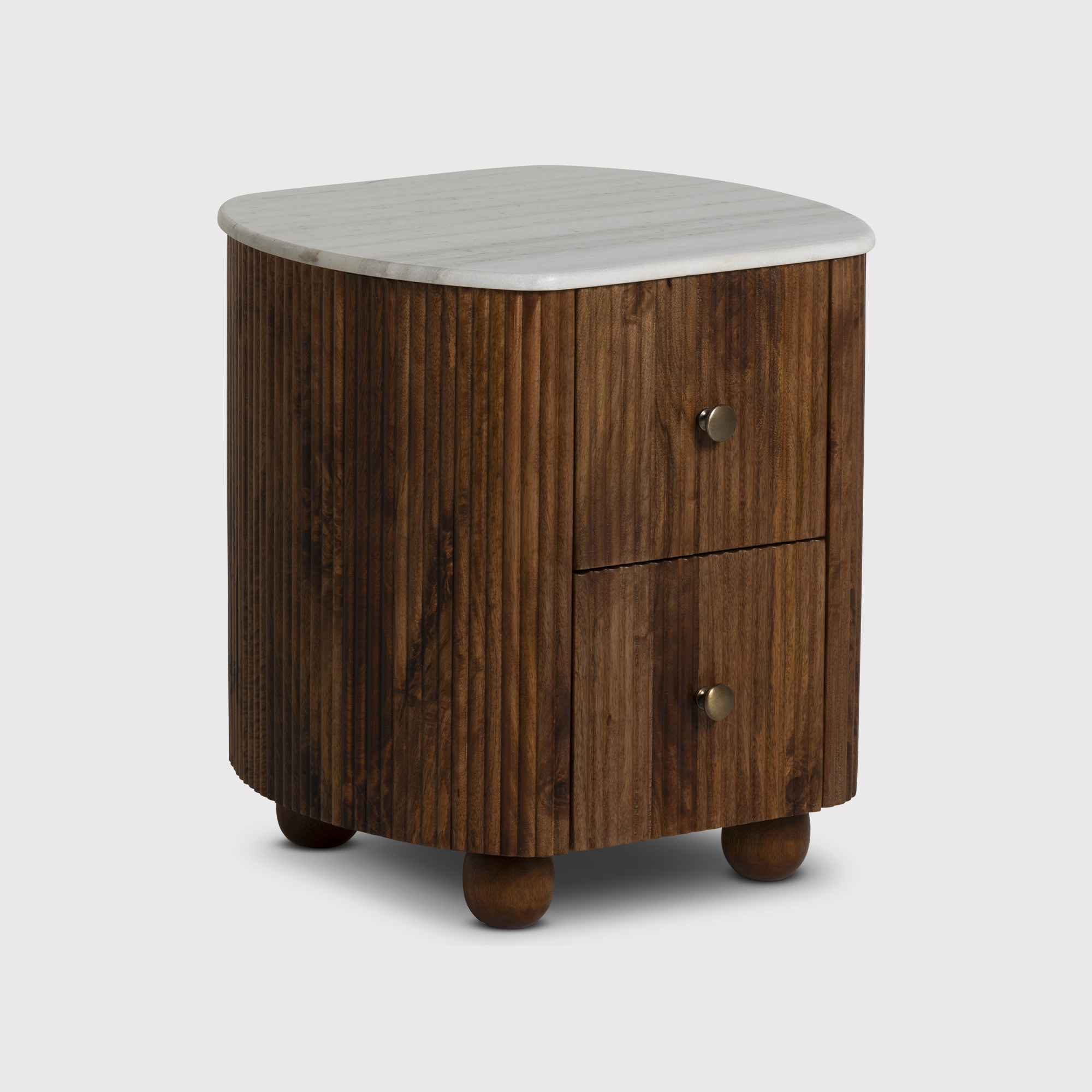 Tasso 2 Drawer Bedside Table - White Marble Top with Mango Wood