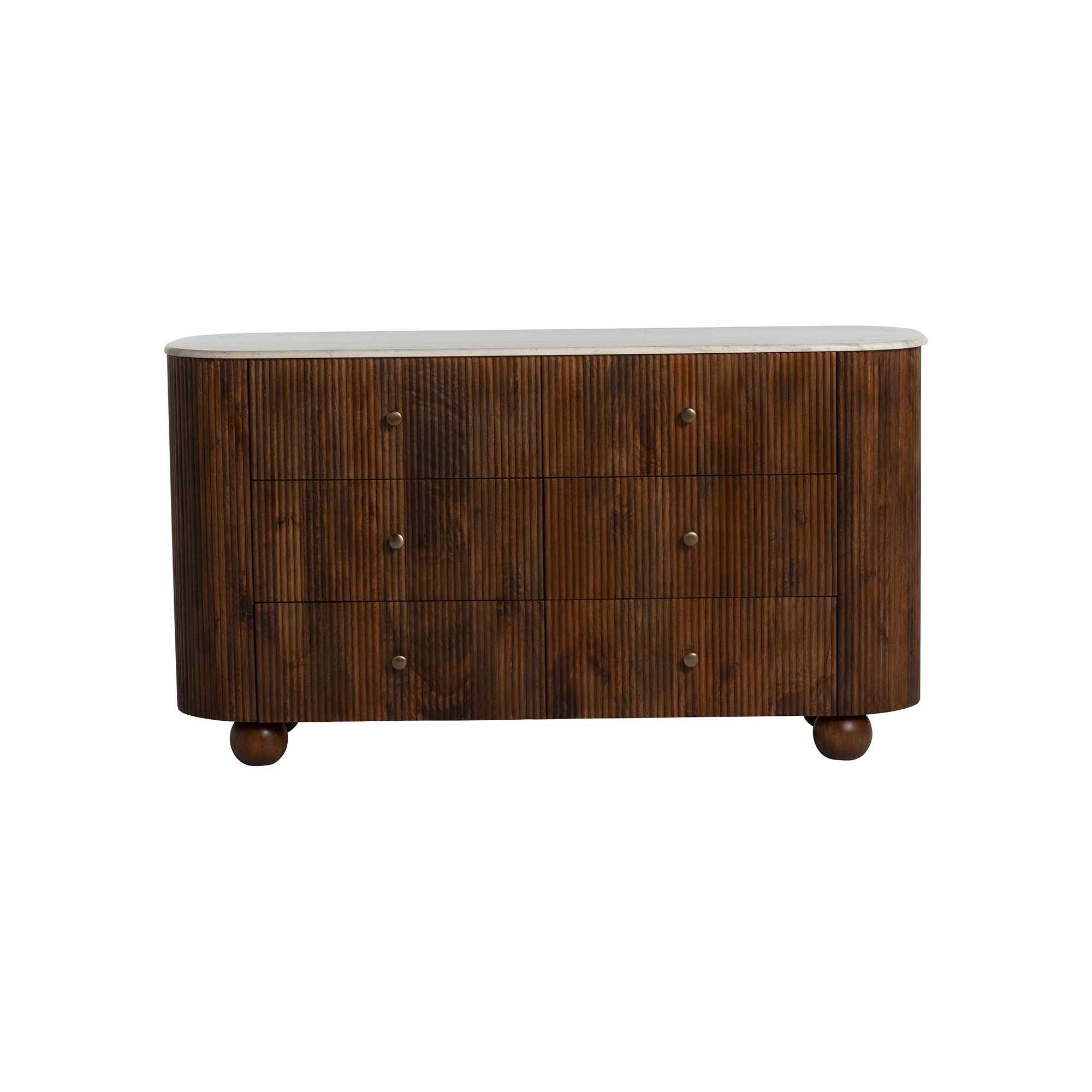 Tasso 6 Drawer Chest of Drawers - White Marble Top with Mango Wood