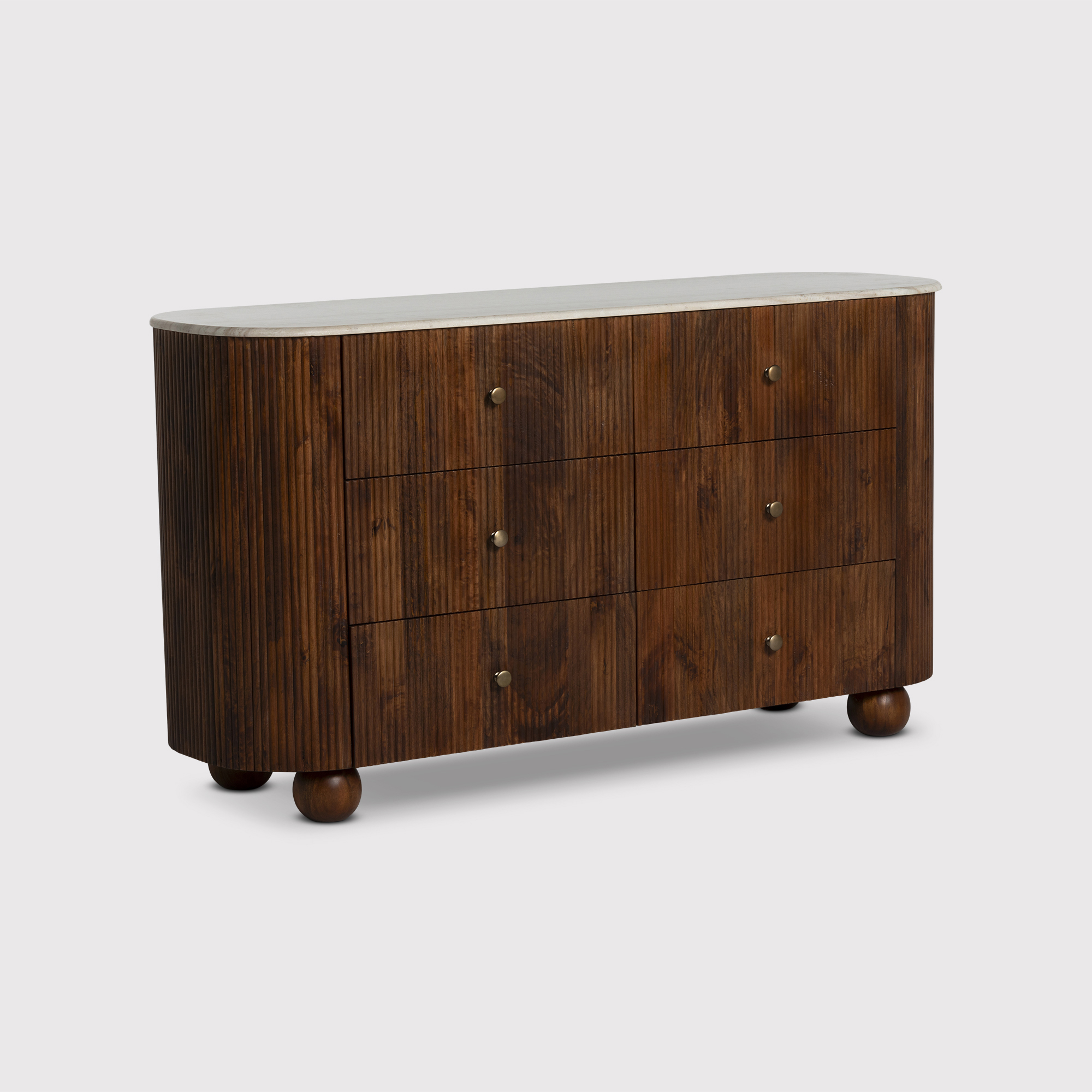 Tasso 6 Drawer Chest of Drawers - White Marble Top with Mango Wood