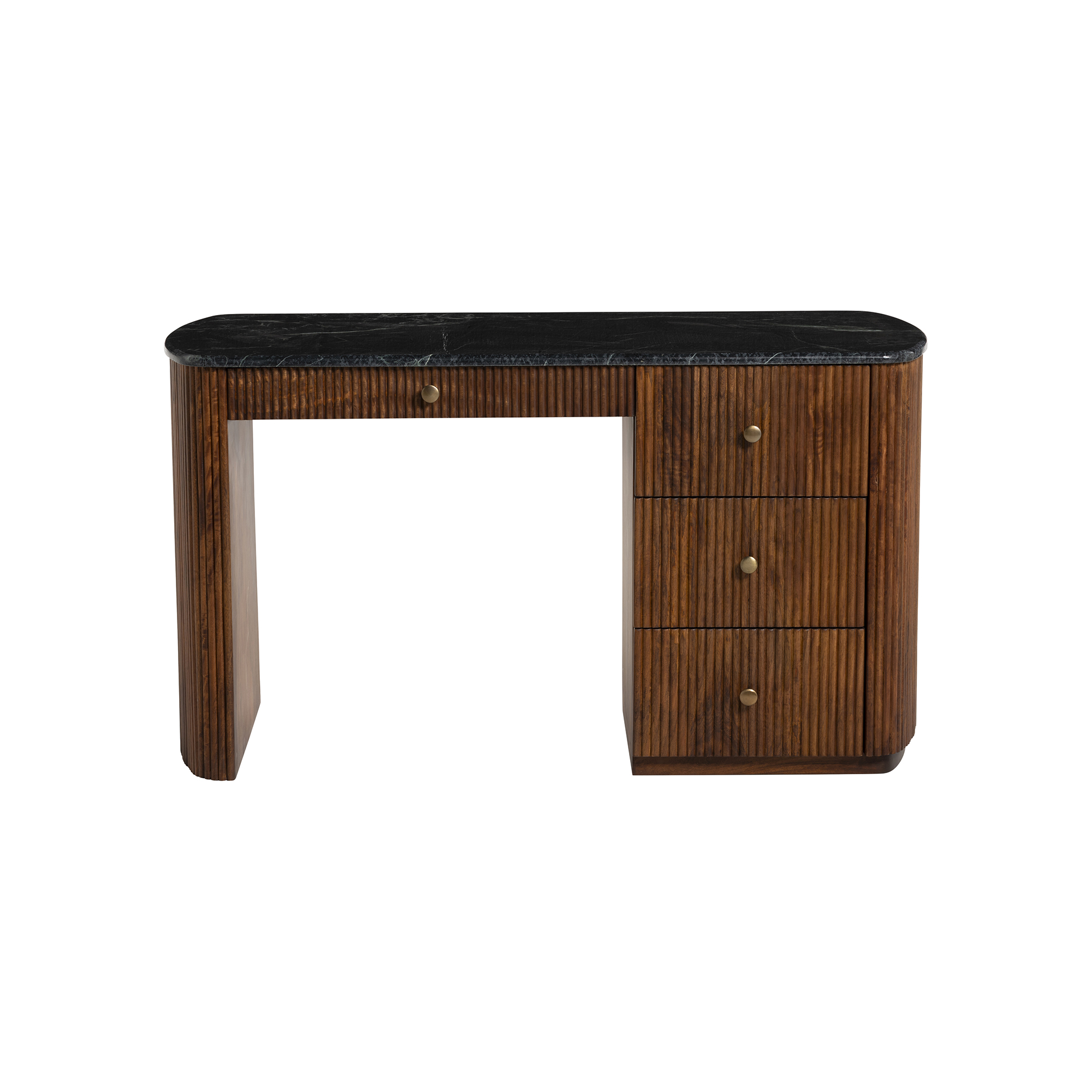 Tigris Desk with Additional Drawer - Mango Fluted Wood & Green Marble Top