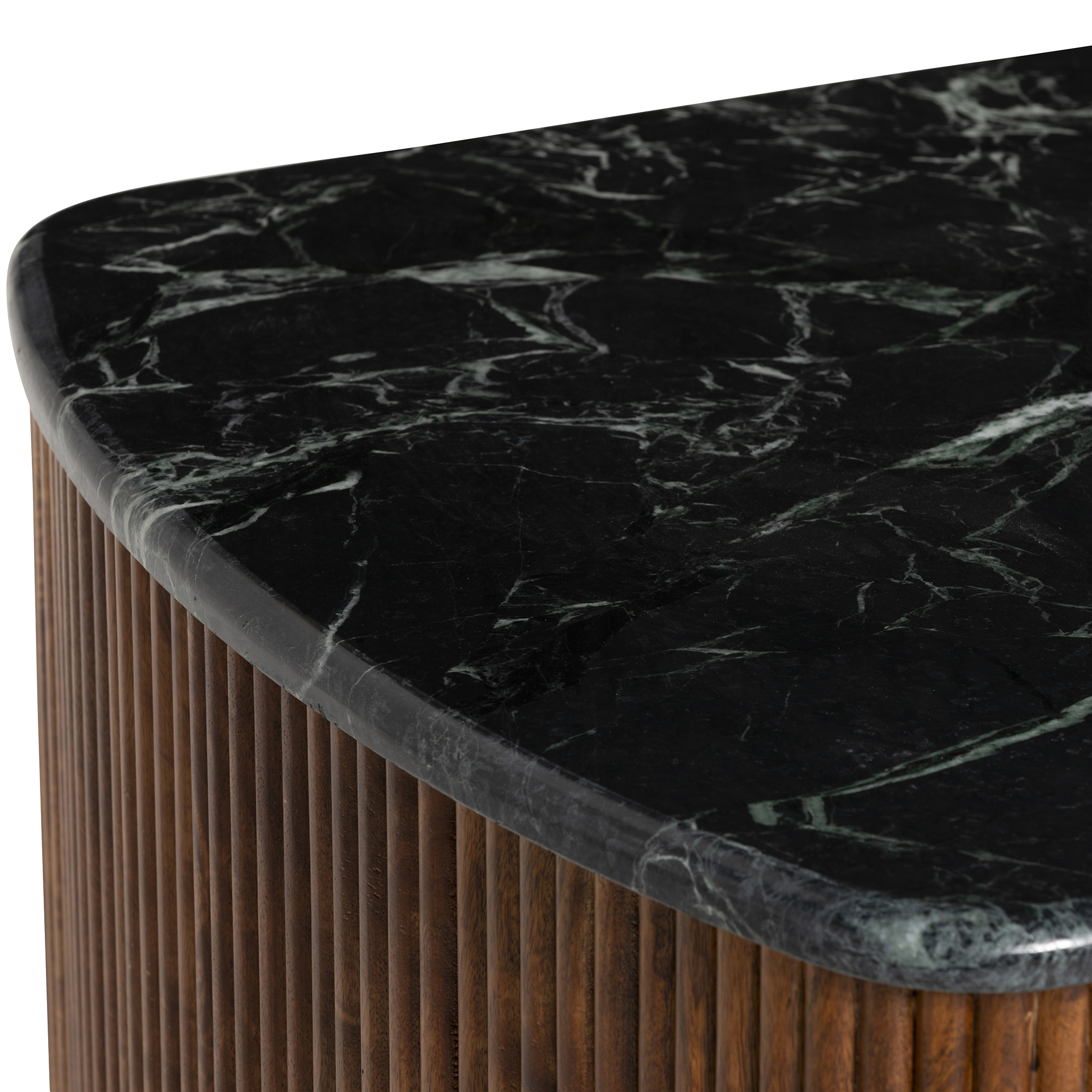 Tigris Desk with Additional Drawer - Mango Fluted Wood & Green Marble Top