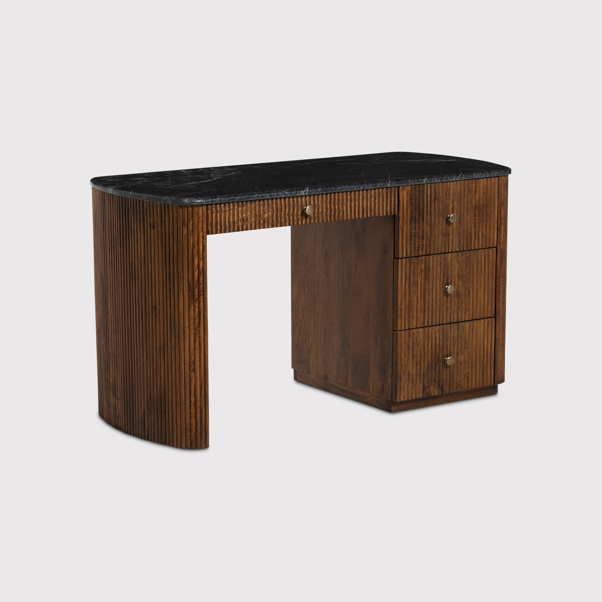 Tigris Desk with Additional Drawer - Mango Fluted Wood & Green Marble Top