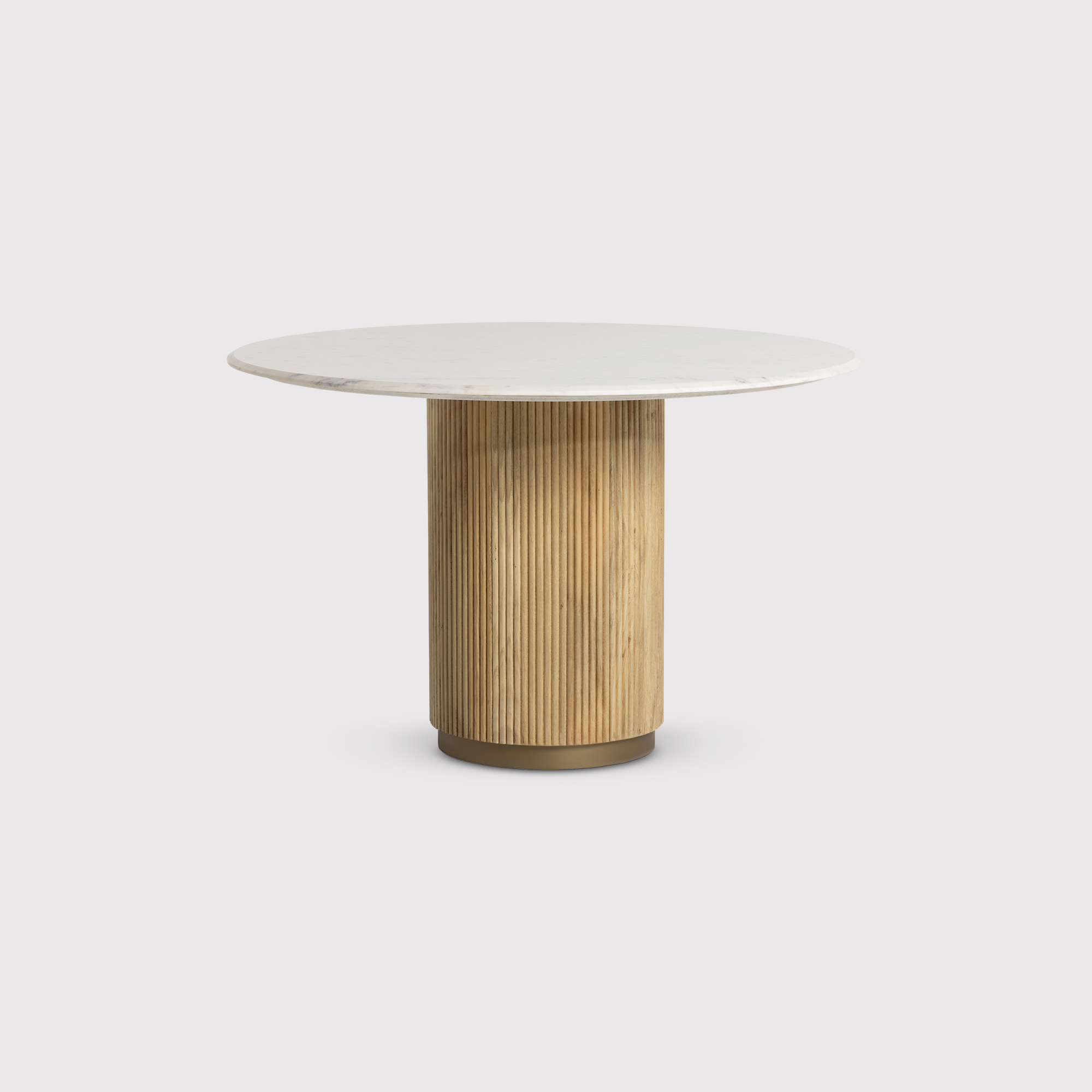 Fuji White Marble 120cm Round Dining Table with Wave Mango Wood Base, Seats 4