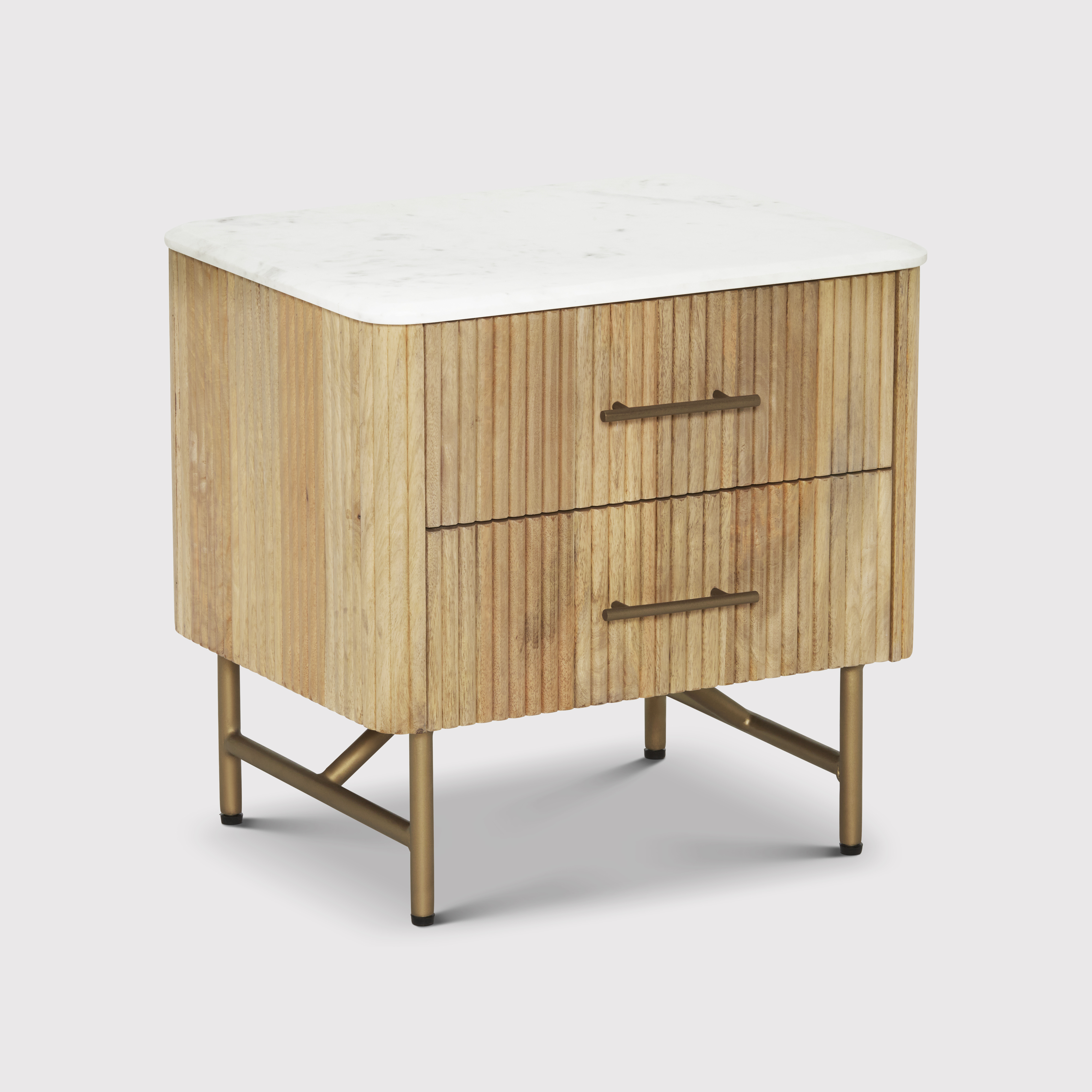 Fuji Fluted Mango Wood Small Bedside Table with Marble Top