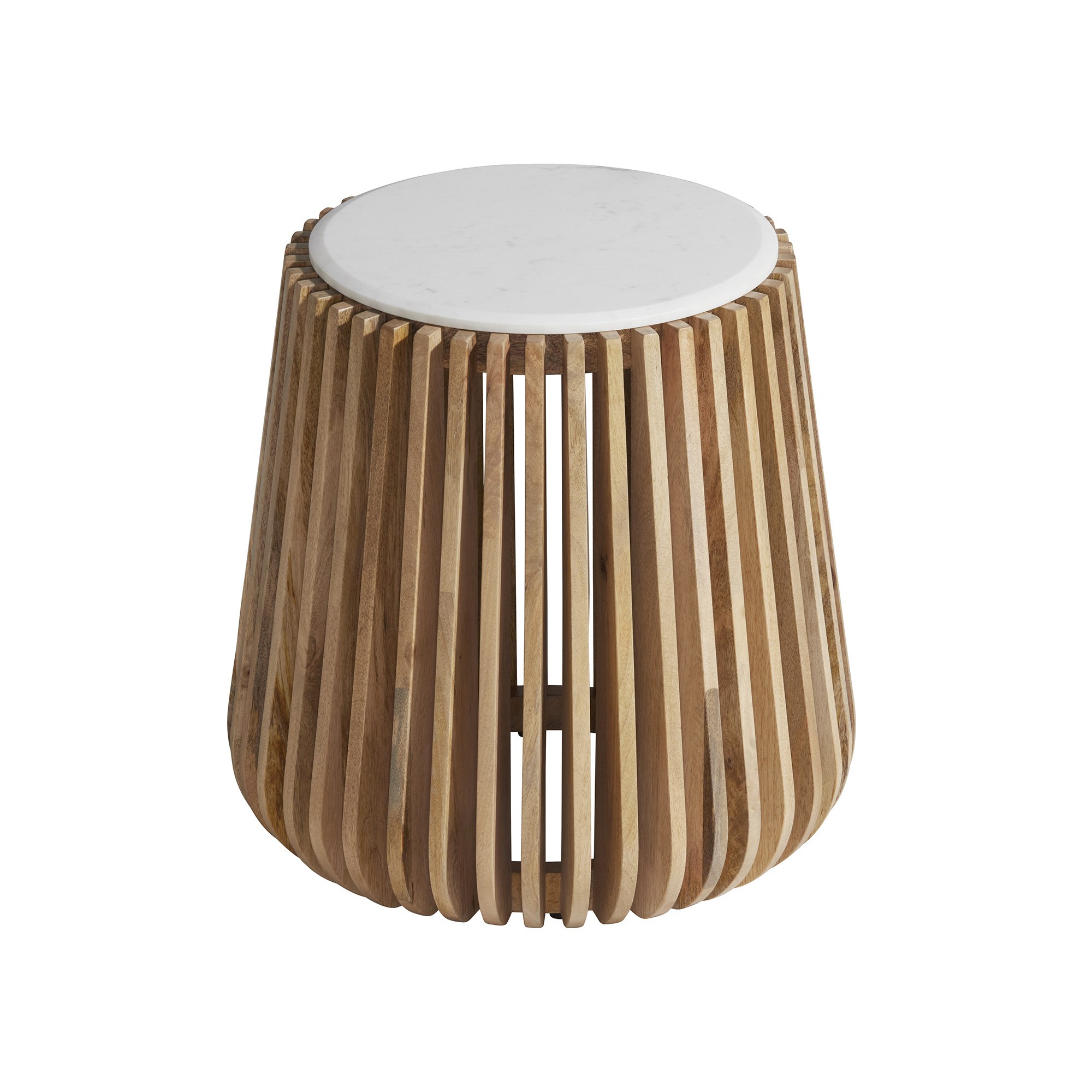 Ombra Side Table - White Marble And Natural Mango Base