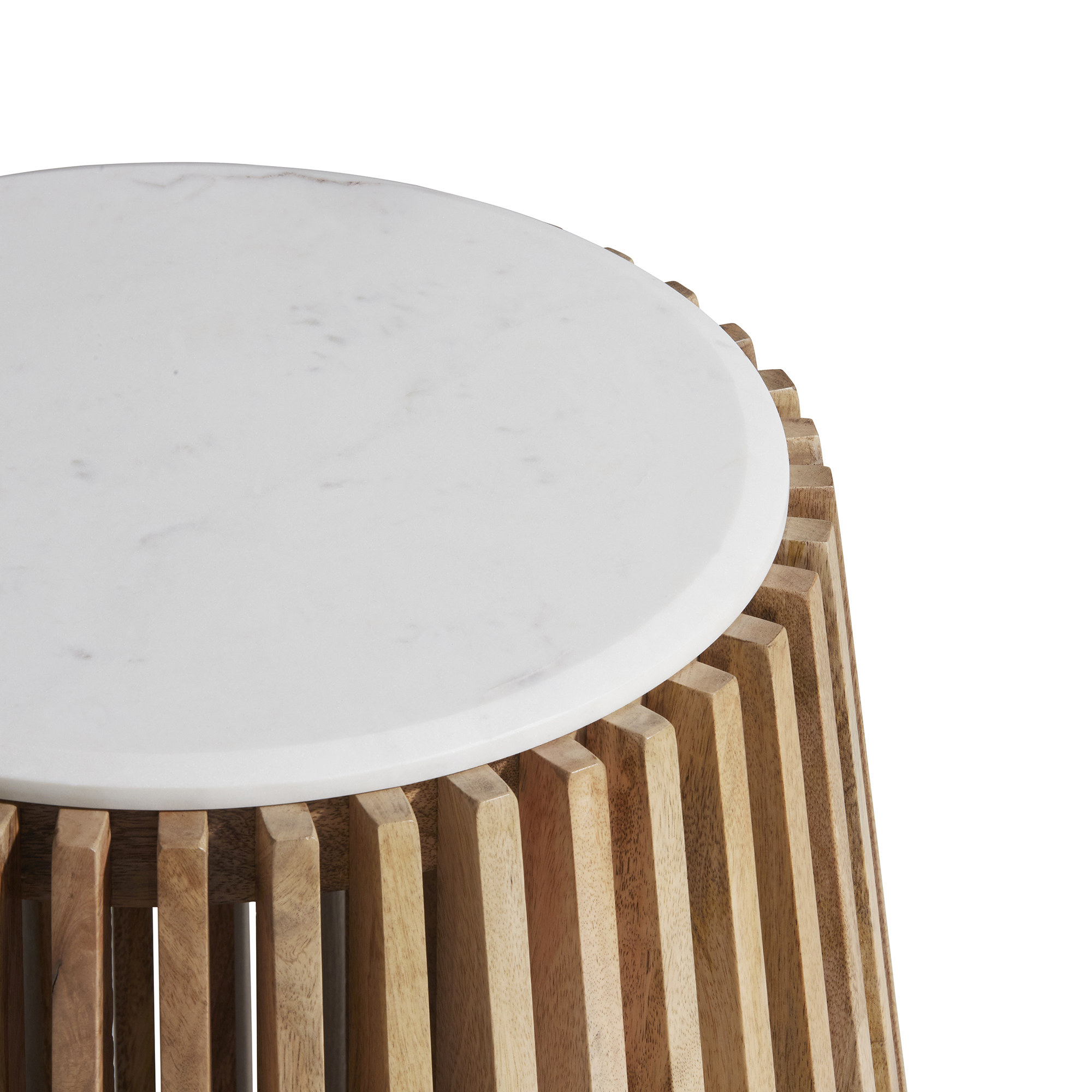 Ombra Side Table - White Marble And Natural Mango Base