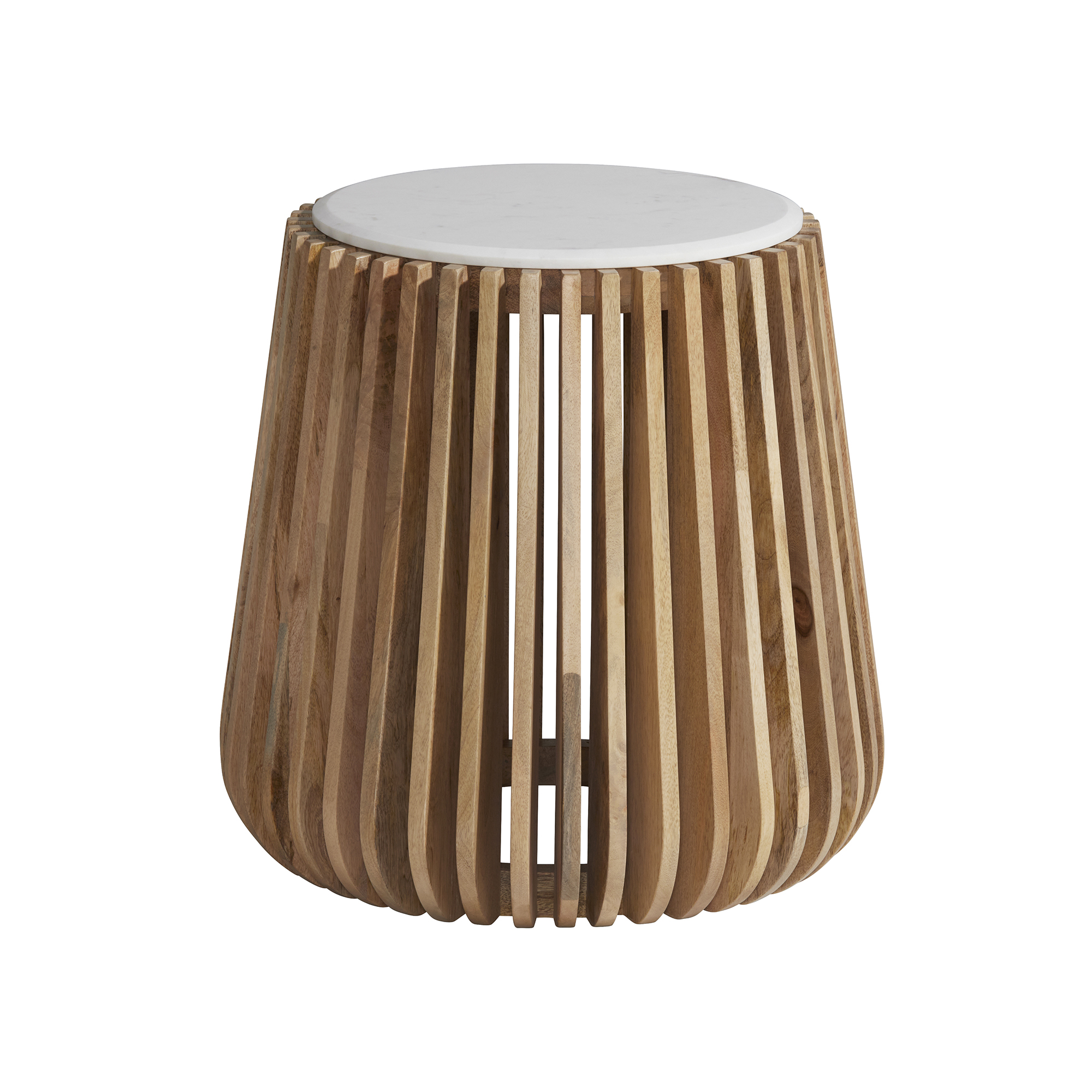 Ombra Side Table - White Marble And Natural Mango Base