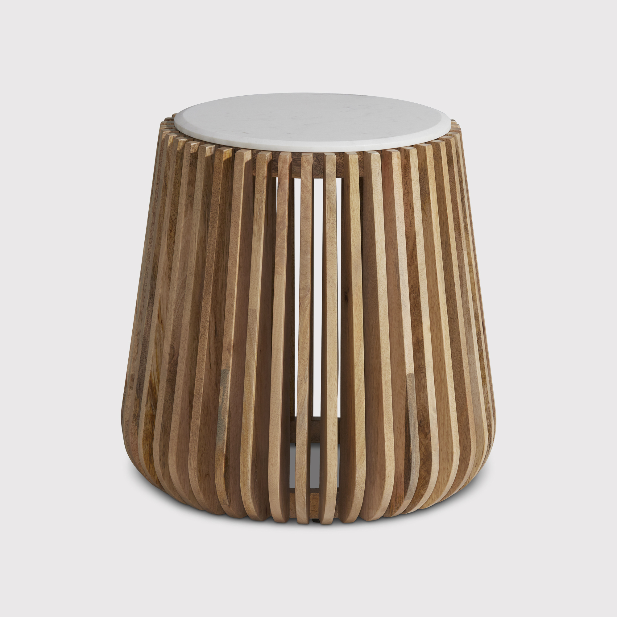 Ombra Side Table - White Marble And Natural Mango Base