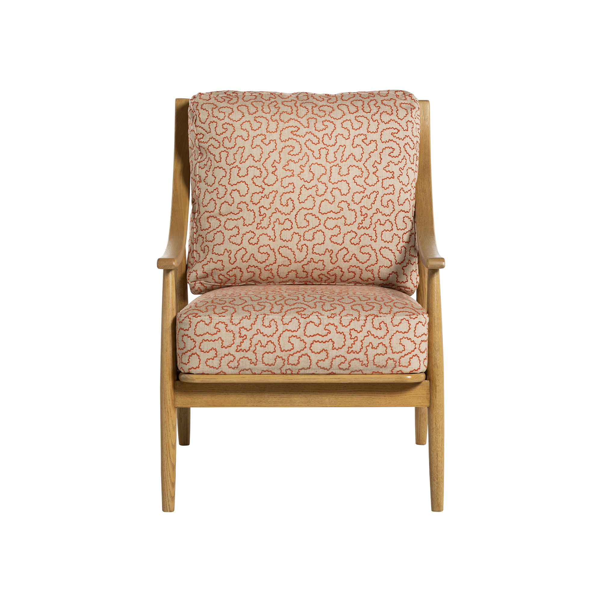 Runa x Linwood Patterned Fabric Accent Chair with Solid Wood Frame, In Linwood Wiggle Ginger