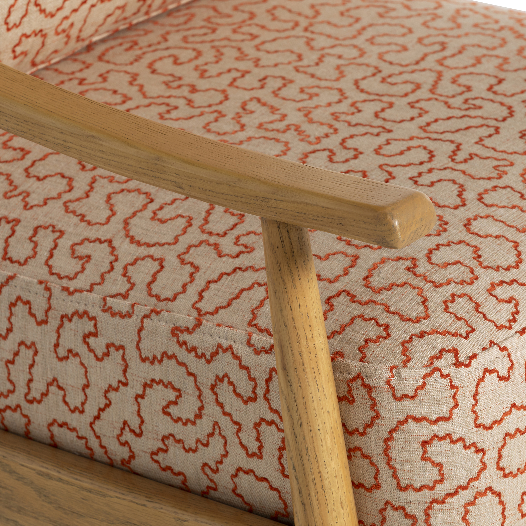 Runa x Linwood Patterned Fabric Accent Chair with Solid Wood Frame, In Linwood Wiggle Ginger