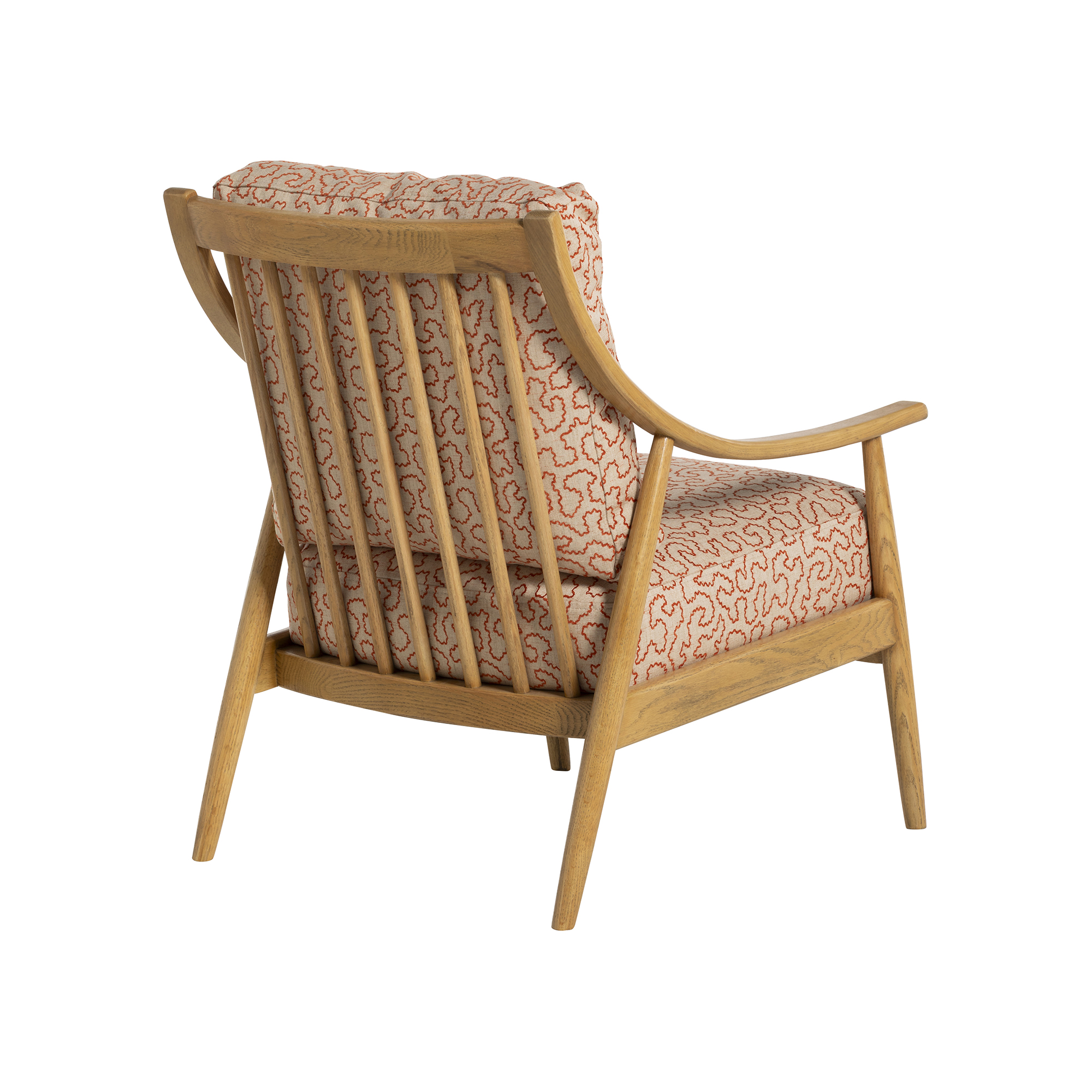 Runa x Linwood Patterned Fabric Accent Chair with Solid Wood Frame, In Linwood Wiggle Ginger