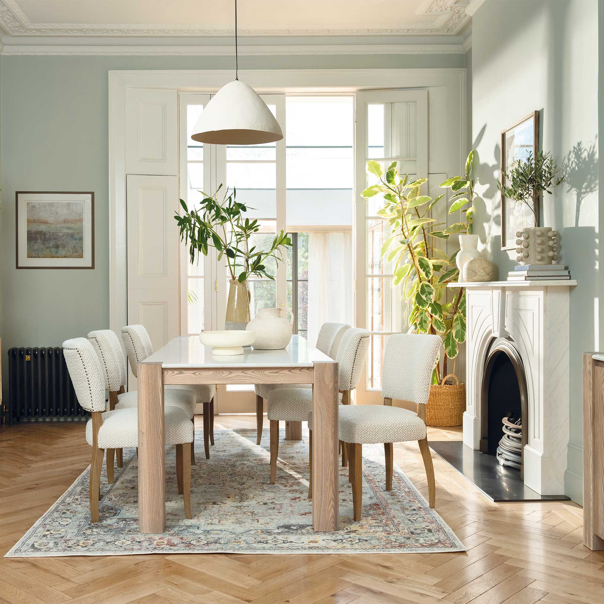 Otto Dining Chair - PJ822 White and Cream and Antique Brass Studs