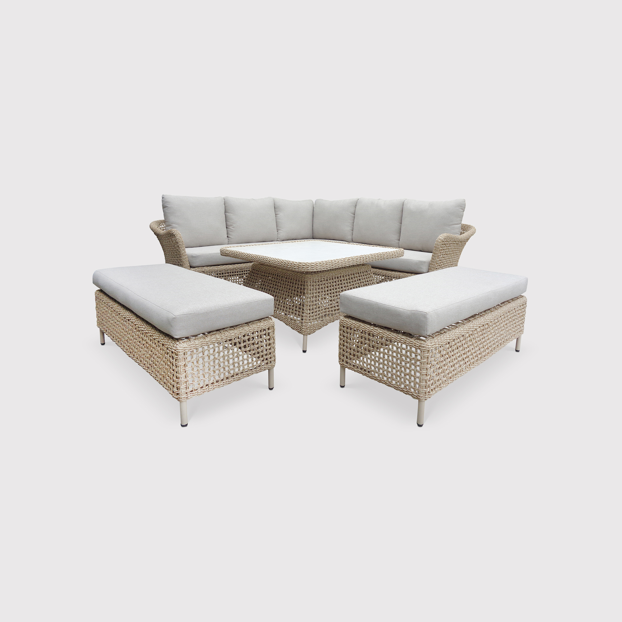 Bellano 9 Seater Wicker Garden Corner Dining Set With Rising Table