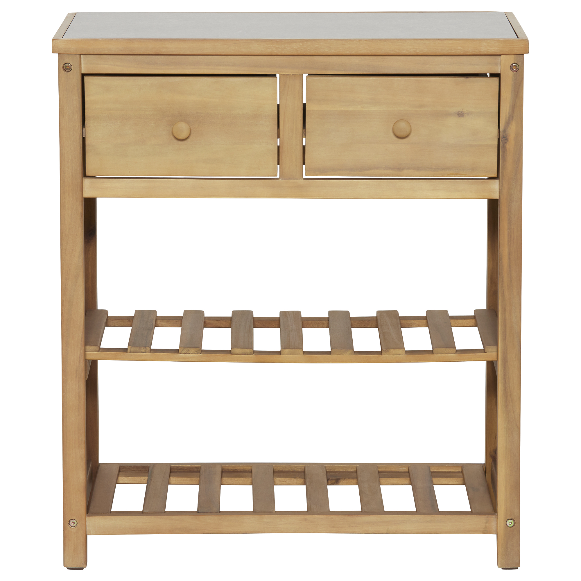 Calabria Teak Wood Garden Console Table, Light Teak and Stone Grey