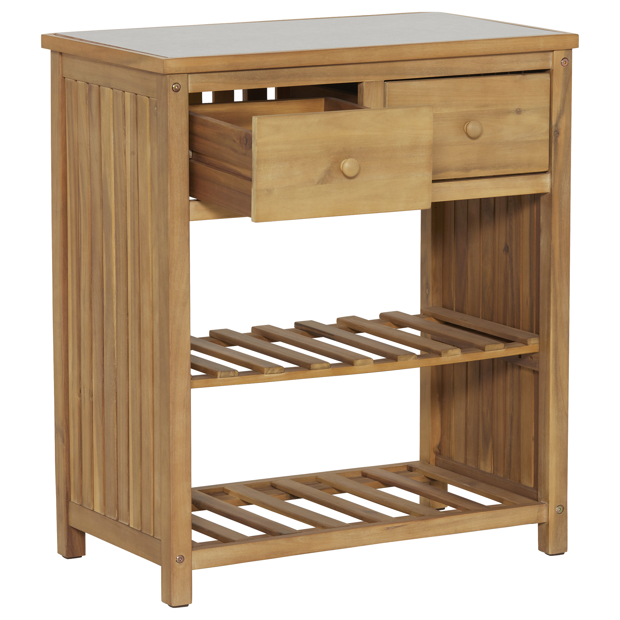 Calabria Teak Wood Garden Console Table, Light Teak and Stone Grey