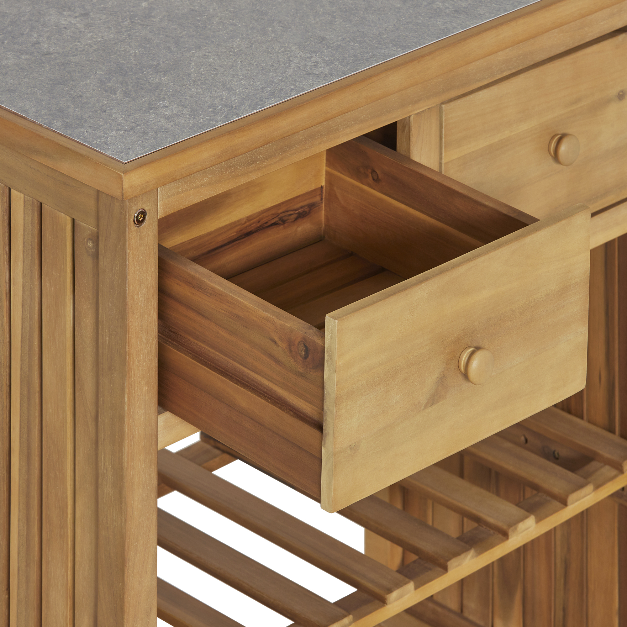 Calabria Teak Wood Garden Console Table, Light Teak and Stone Grey