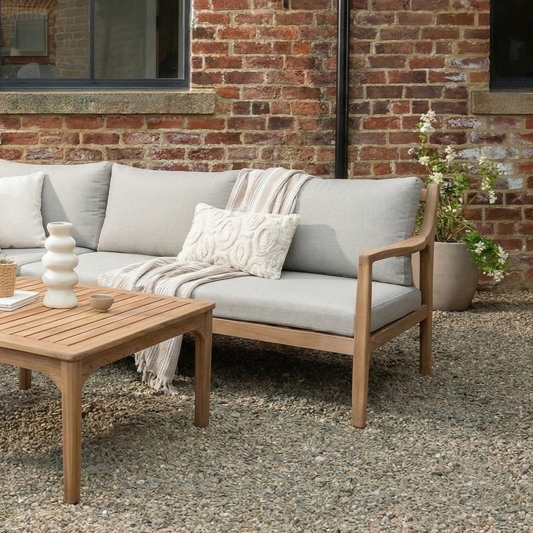 Lisbon Acacia Wood Corner Sofa and Outdoor Coffee Table, Seats 4, Light Brown