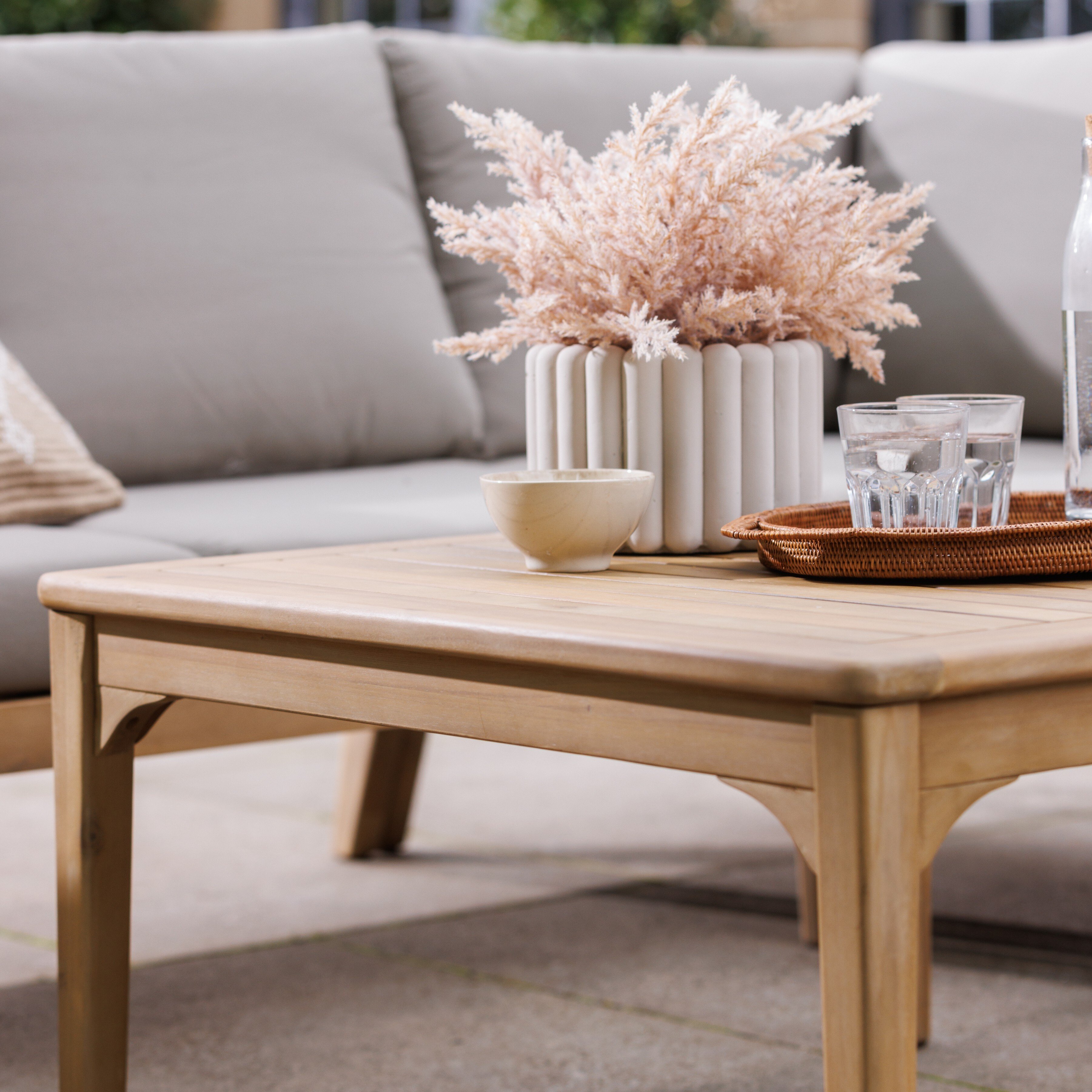 Lisbon Acacia Wood Corner Sofa and Outdoor Coffee Table, Seats 4, Light Brown