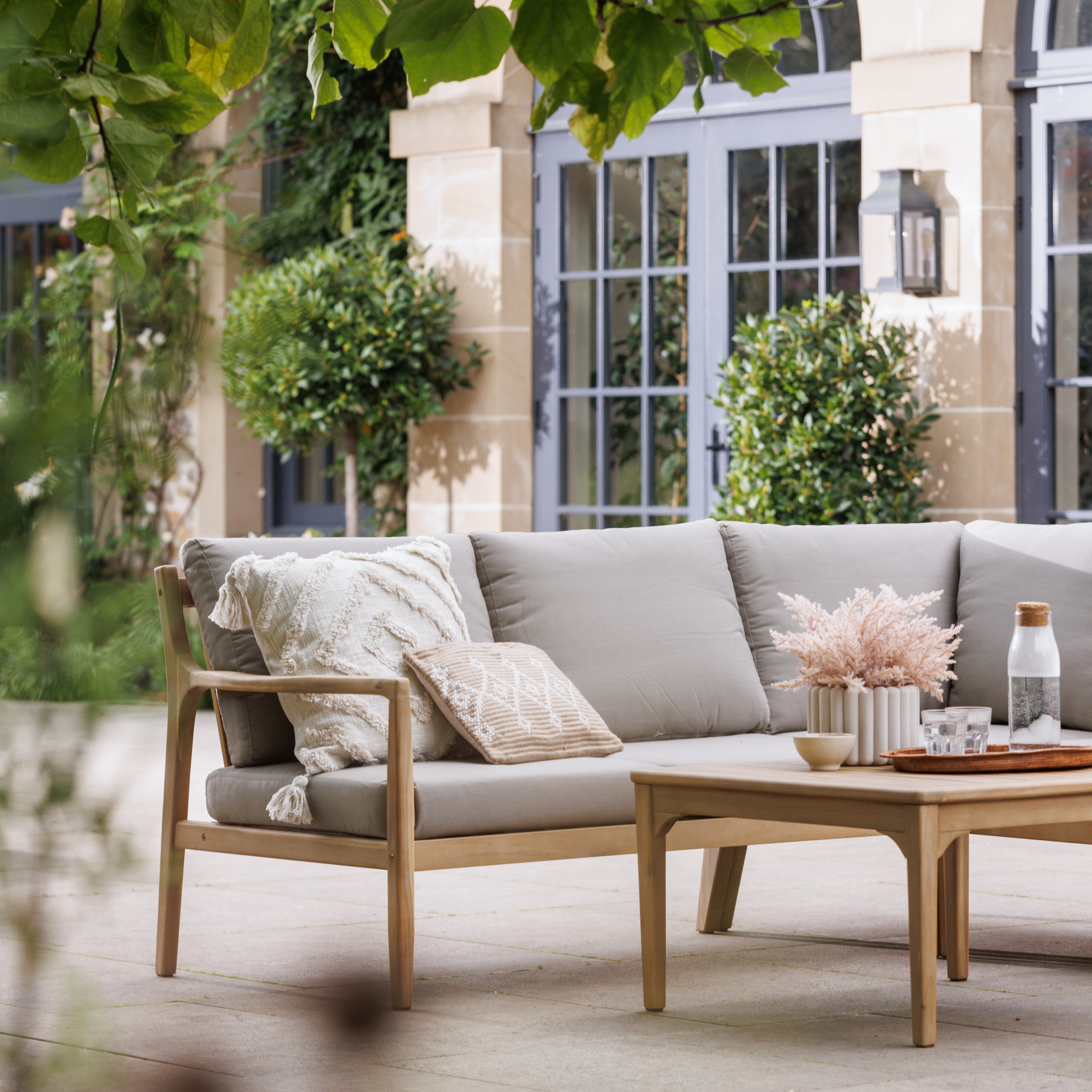 Lisbon Acacia Wood Corner Sofa and Outdoor Coffee Table, Seats 4, Light Brown