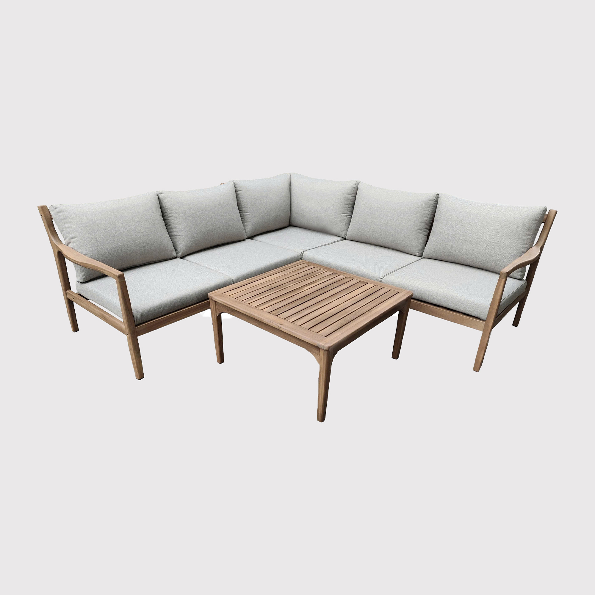 Lisbon Acacia Wood Corner Sofa and Outdoor Coffee Table, Seats 4, Light Brown