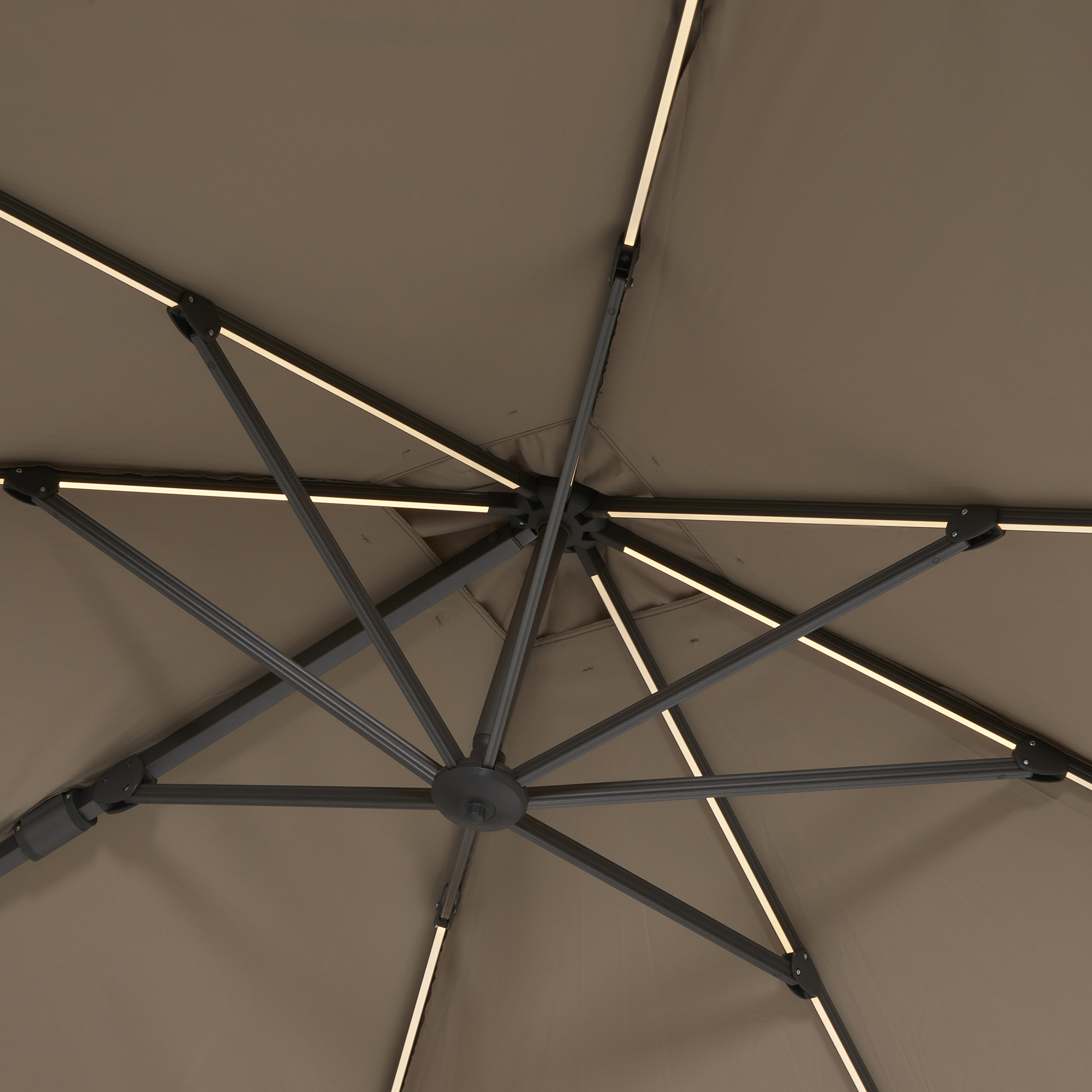 Lux Taupe Led Garden Parasol With Wheel Base and Protective Cover