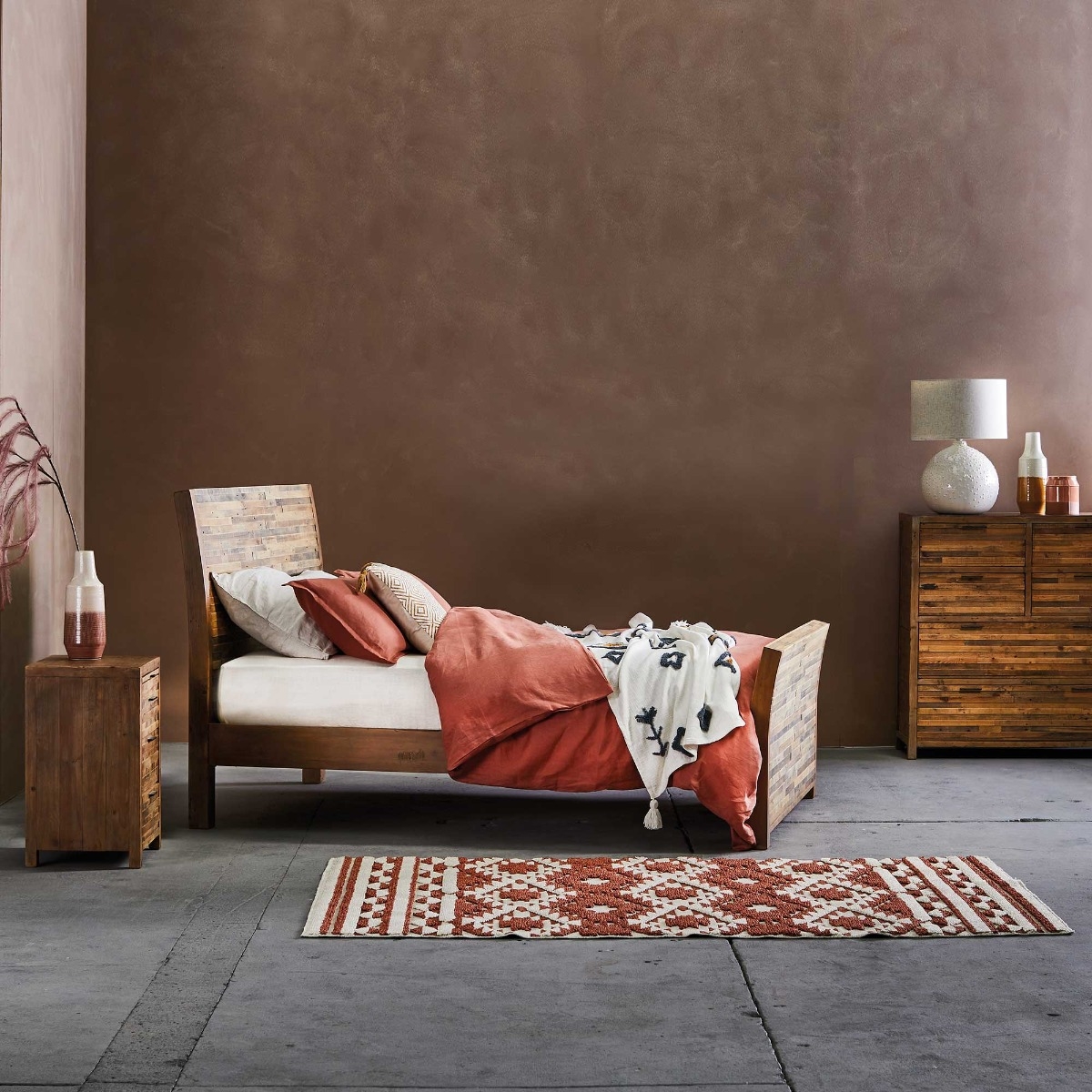 Charlie Reclaimed Wood Super King Low End Bed Frame , Oaklands/Rustic Natural