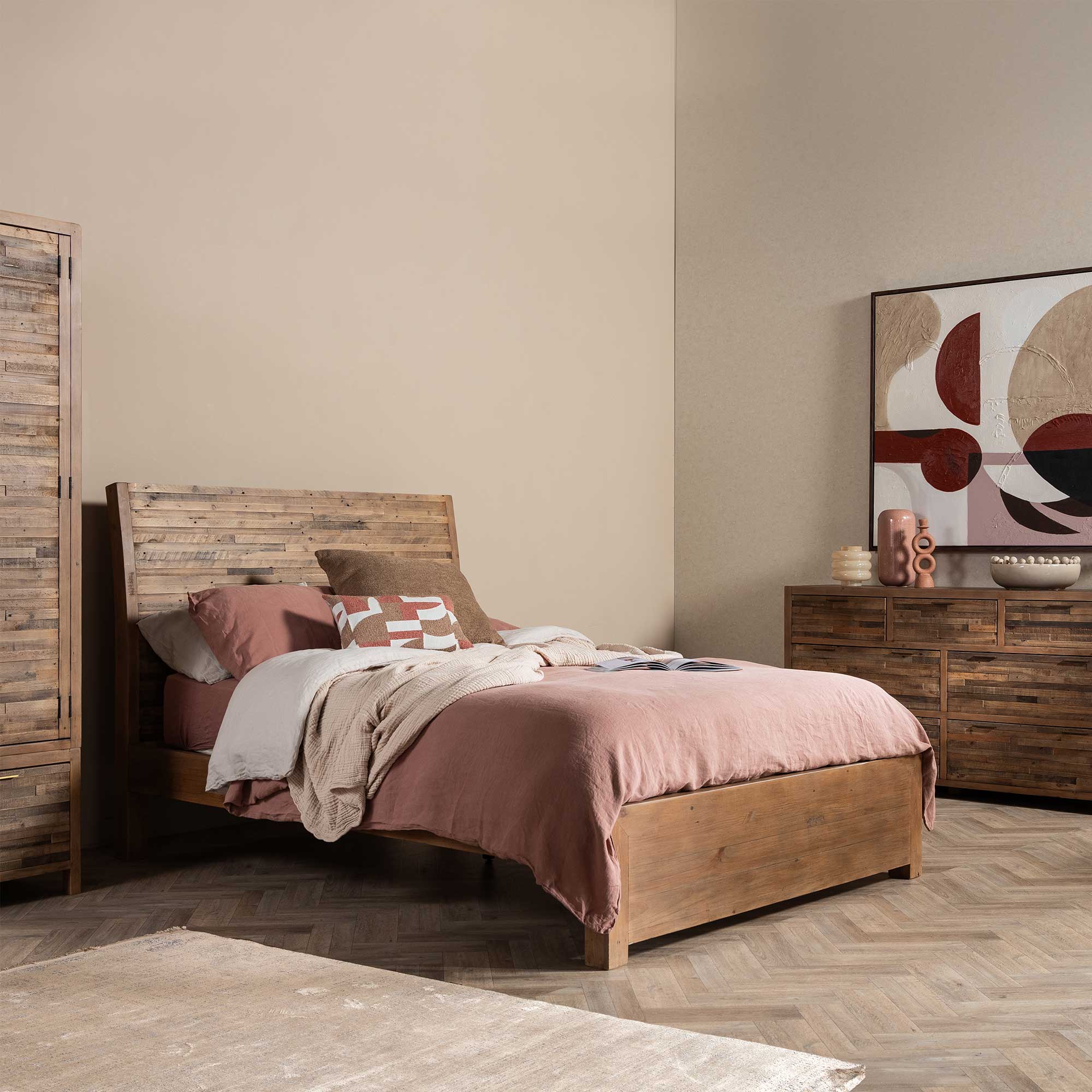 Charlie Reclaimed Wood King Low End Bed Frame , Oaklands/Rustic Natural
