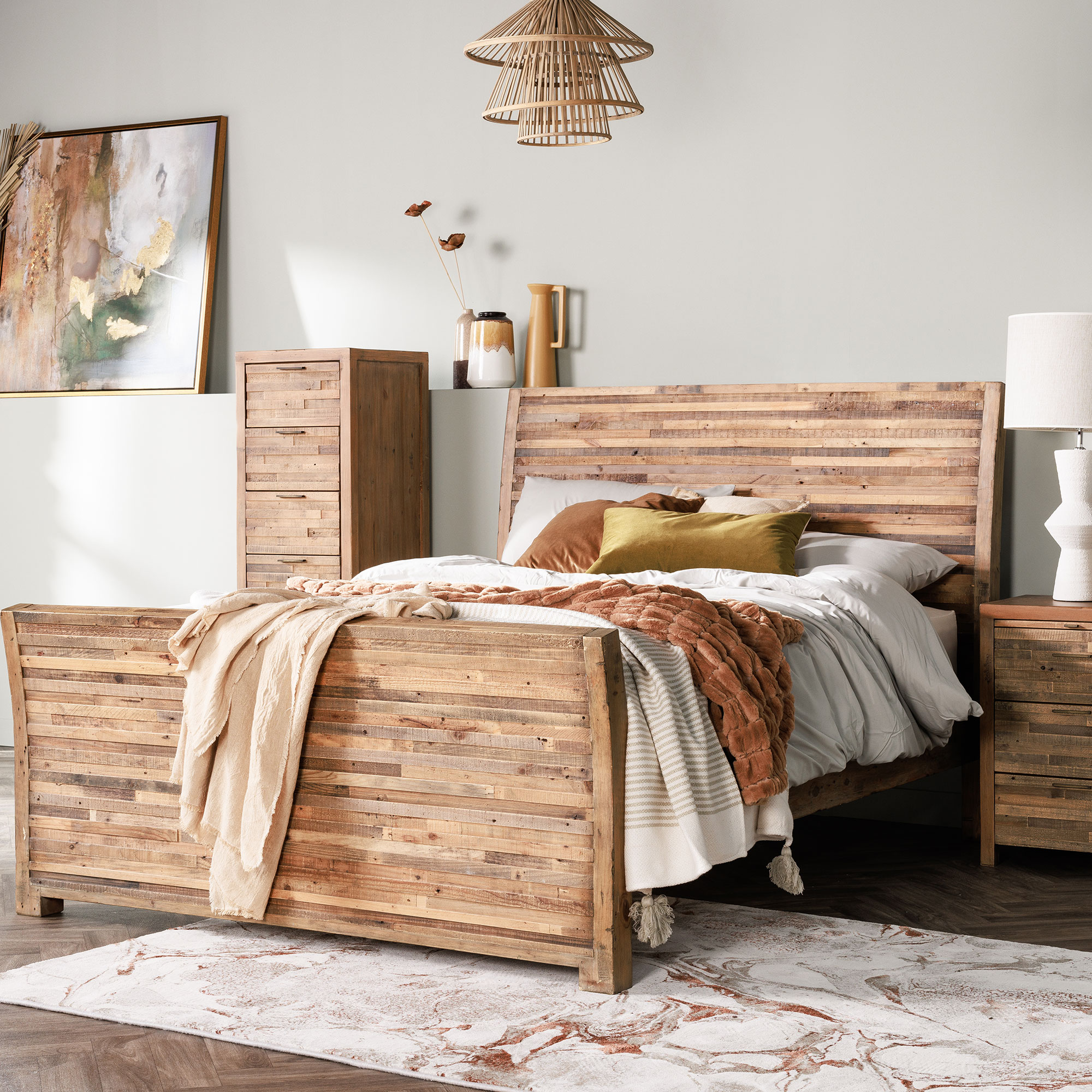 Charlie Reclaimed Wood King High End Bed Frame , Oaklands/Rustic Natural