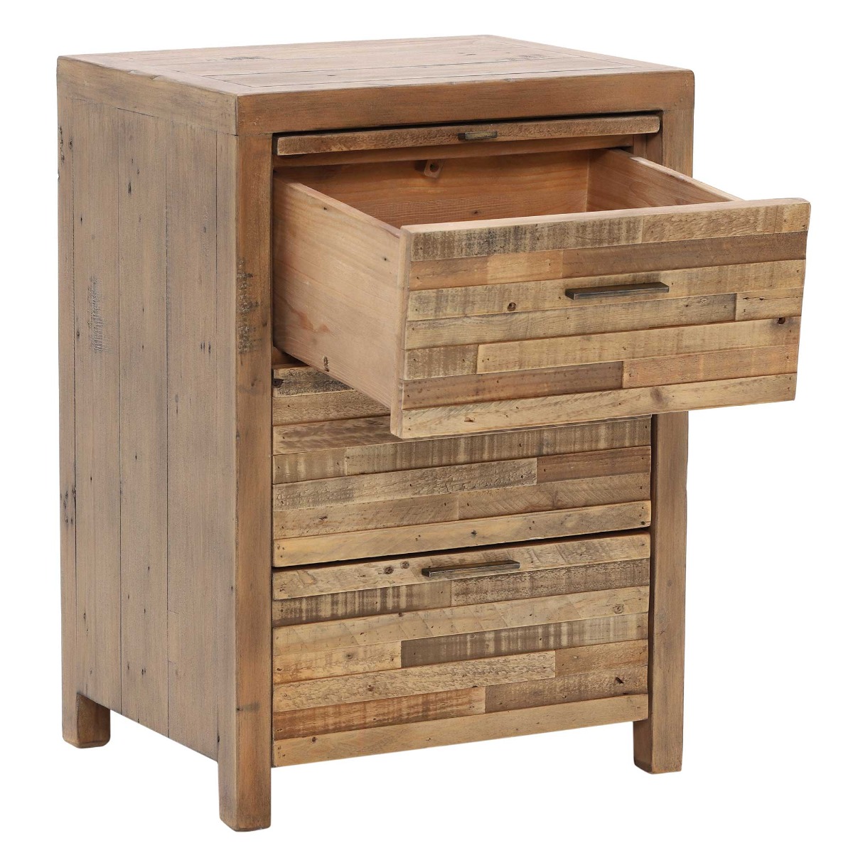 Charlie Reclaimed Wood 3 Drawer Bedside Table, Oaklands/Rustic Natural