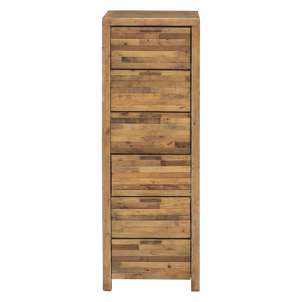 Charlie Reclaimed Wood 6 Drawer Lingerie Tallboy, Oaklands/Rustic Natural