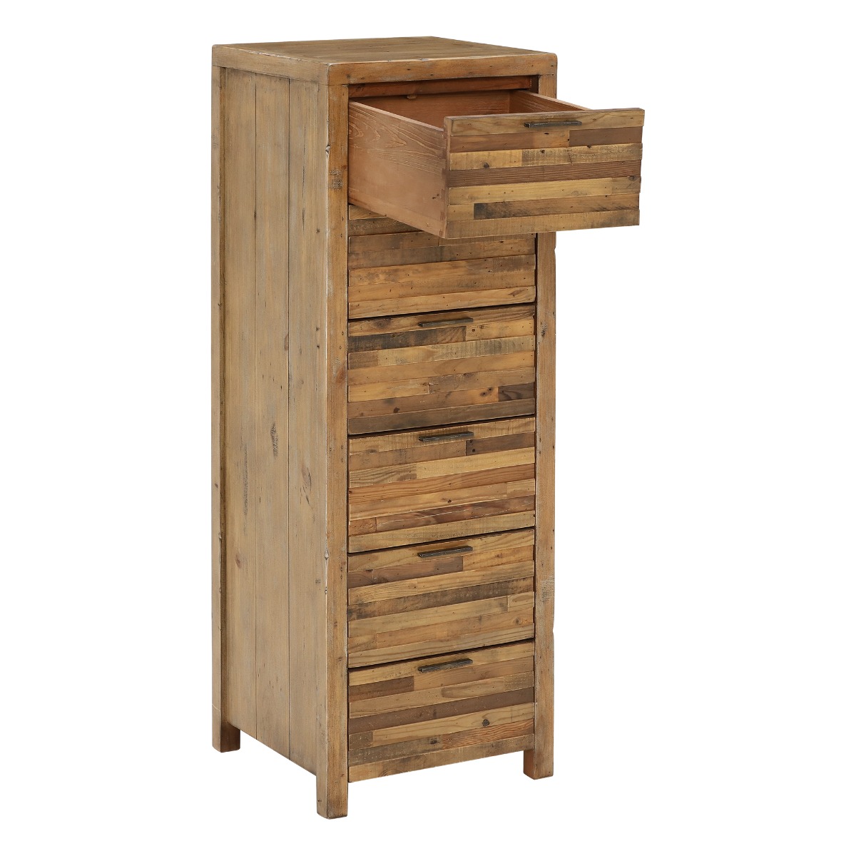 Charlie Reclaimed Wood 6 Drawer Lingerie Tallboy, Oaklands/Rustic Natural