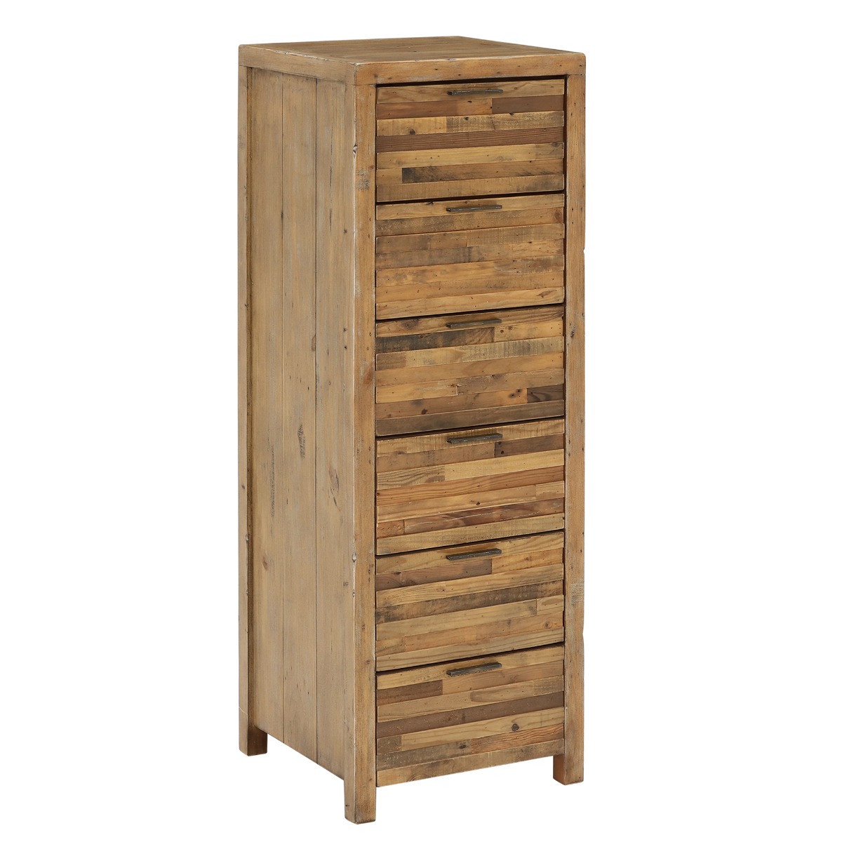 Charlie Reclaimed Wood 6 Drawer Lingerie Tallboy, Oaklands/Rustic Natural