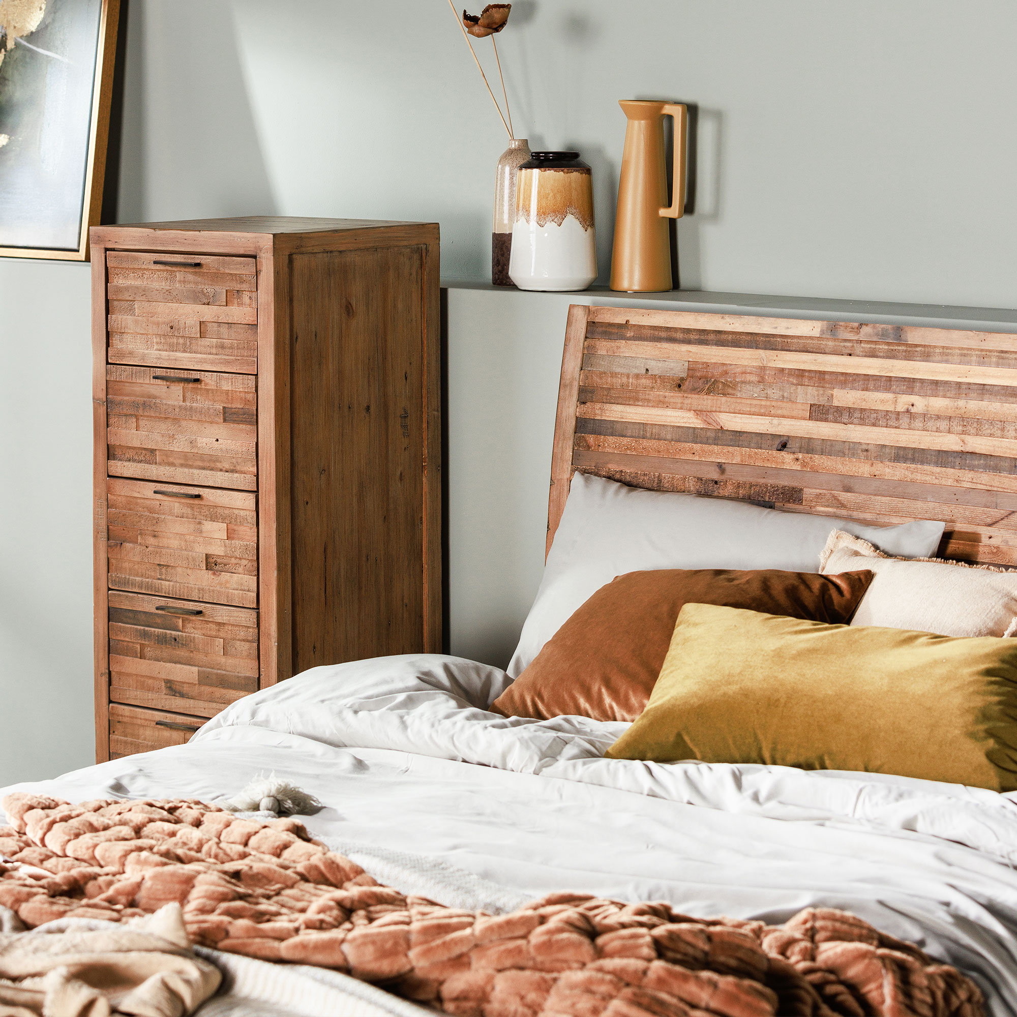 Charlie Reclaimed Wood 6 Drawer Lingerie Tallboy, Oaklands/Rustic Natural