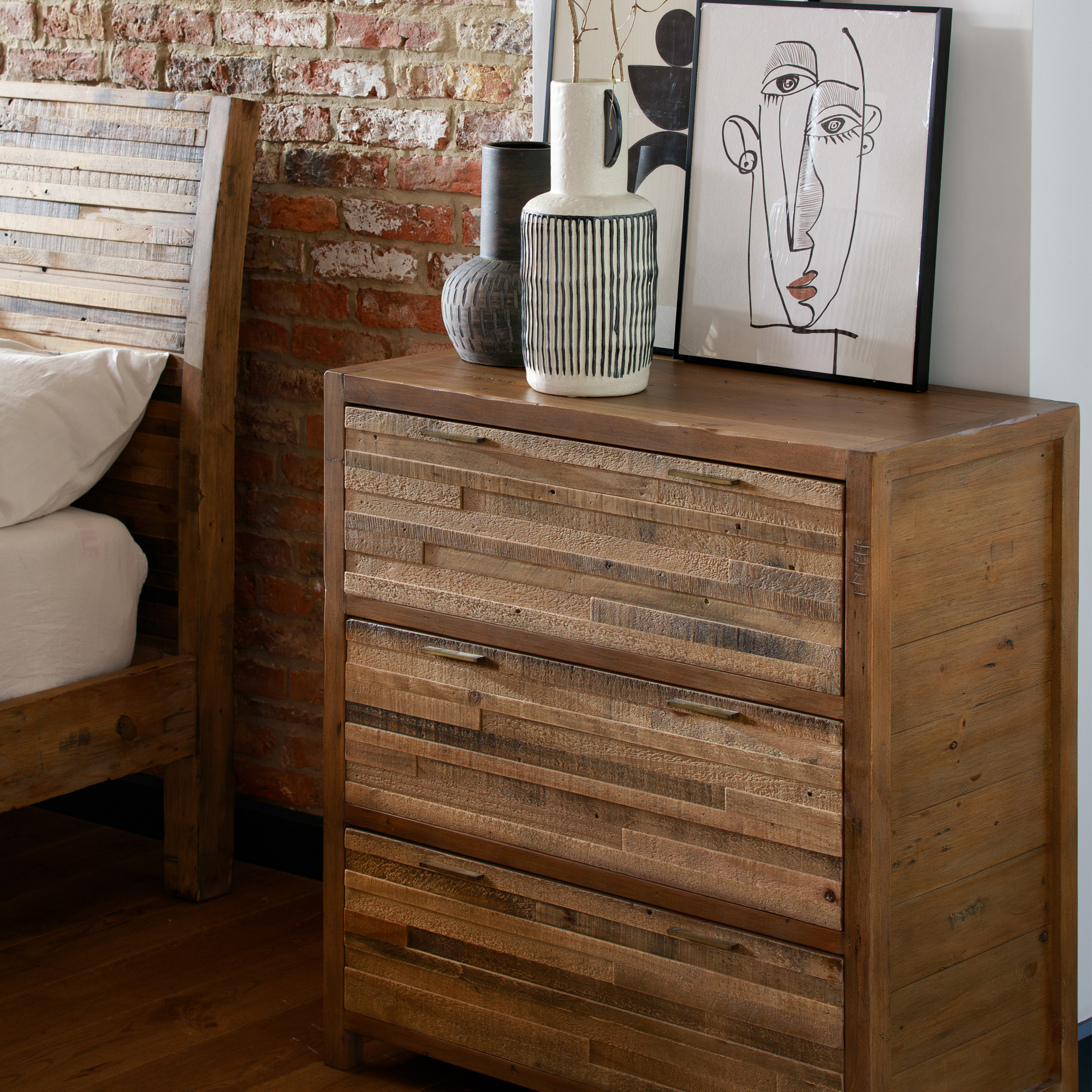 Charlie Reclaimed Wood 3 Drawer Chest, Oaklands/Rustic Natural