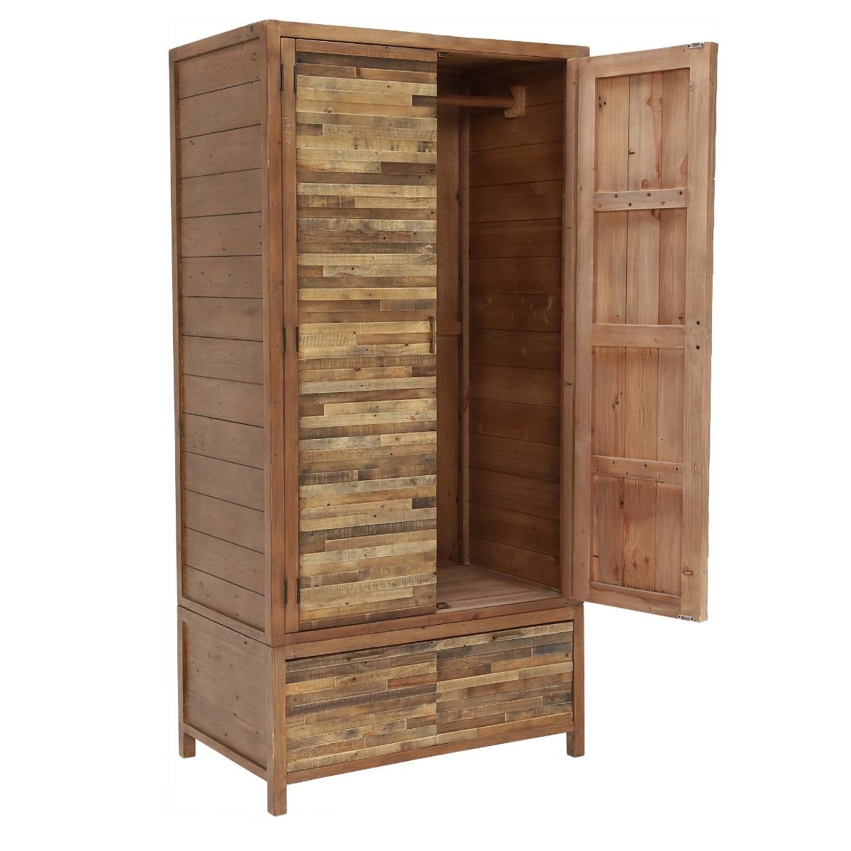 Charlie 102cm Reclaimed Wood 2 Door 2 Drawer Wardrobe, Oaklands/Rustic Natural
