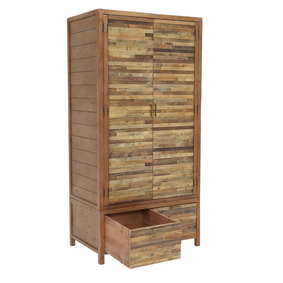 Charlie 102cm Reclaimed Wood 2 Door 2 Drawer Wardrobe, Oaklands/Rustic Natural