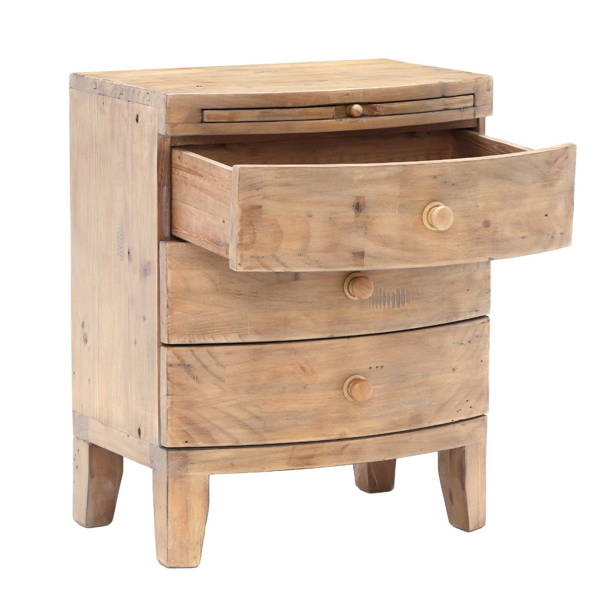 Lewes 3 Drawer Wide Bedside - Reclaimed Sundried Wheat Finish