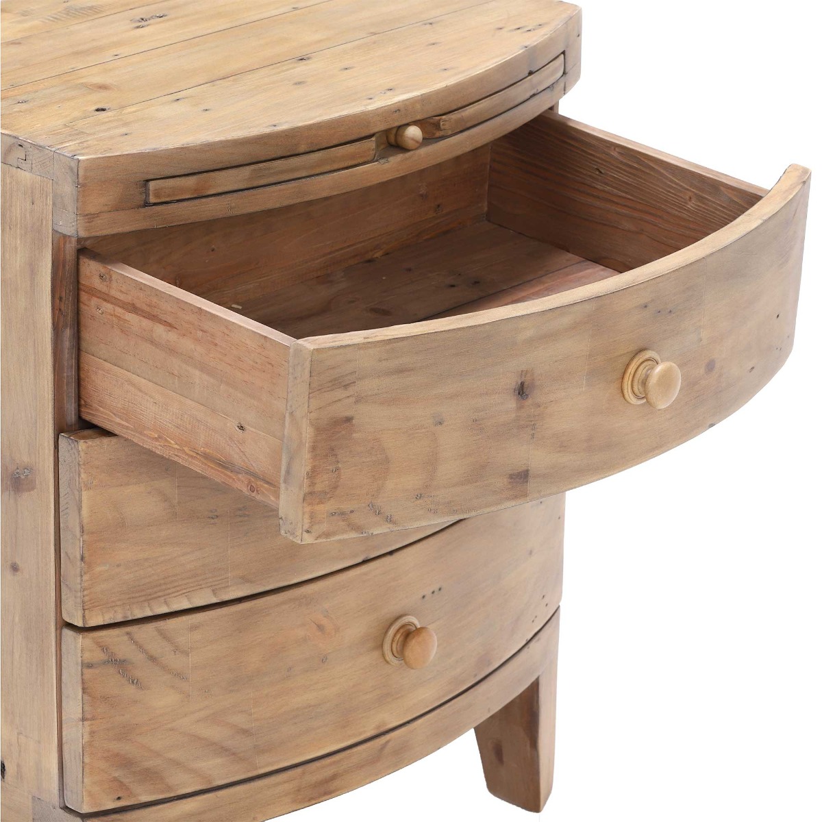 Lewes 3 Drawer Wide Bedside - Reclaimed Sundried Wheat Finish