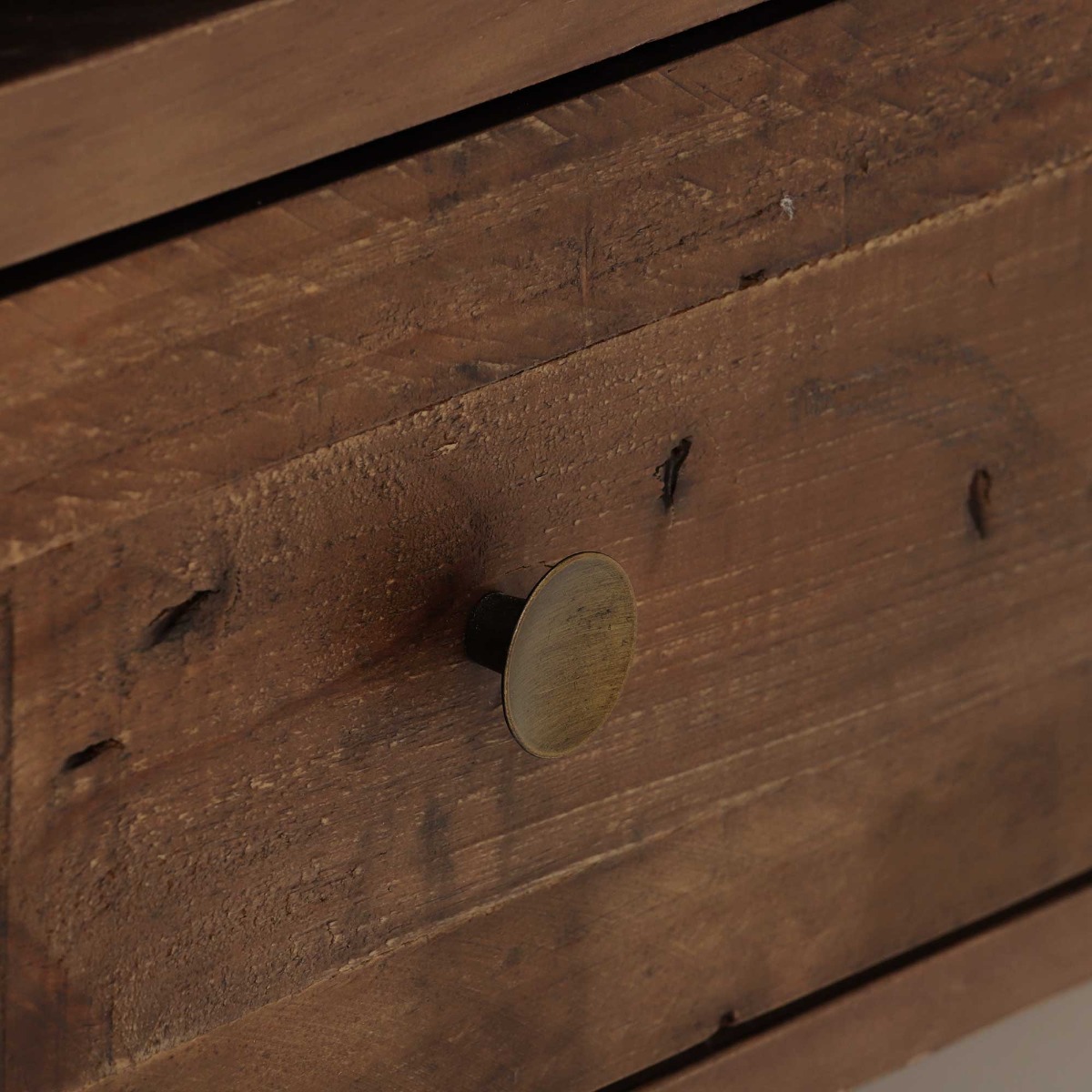 Modi Reclaimed Wood Lowline TV Cabinet with 2 Drawers, Rustic Saddle Tan with Brass Legs