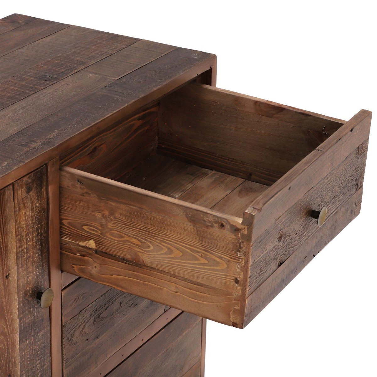 Modi Reclaimed Wood 3 Drawer, 1 Door Sideboard, Rustic Saddle Tan with Brass Legs