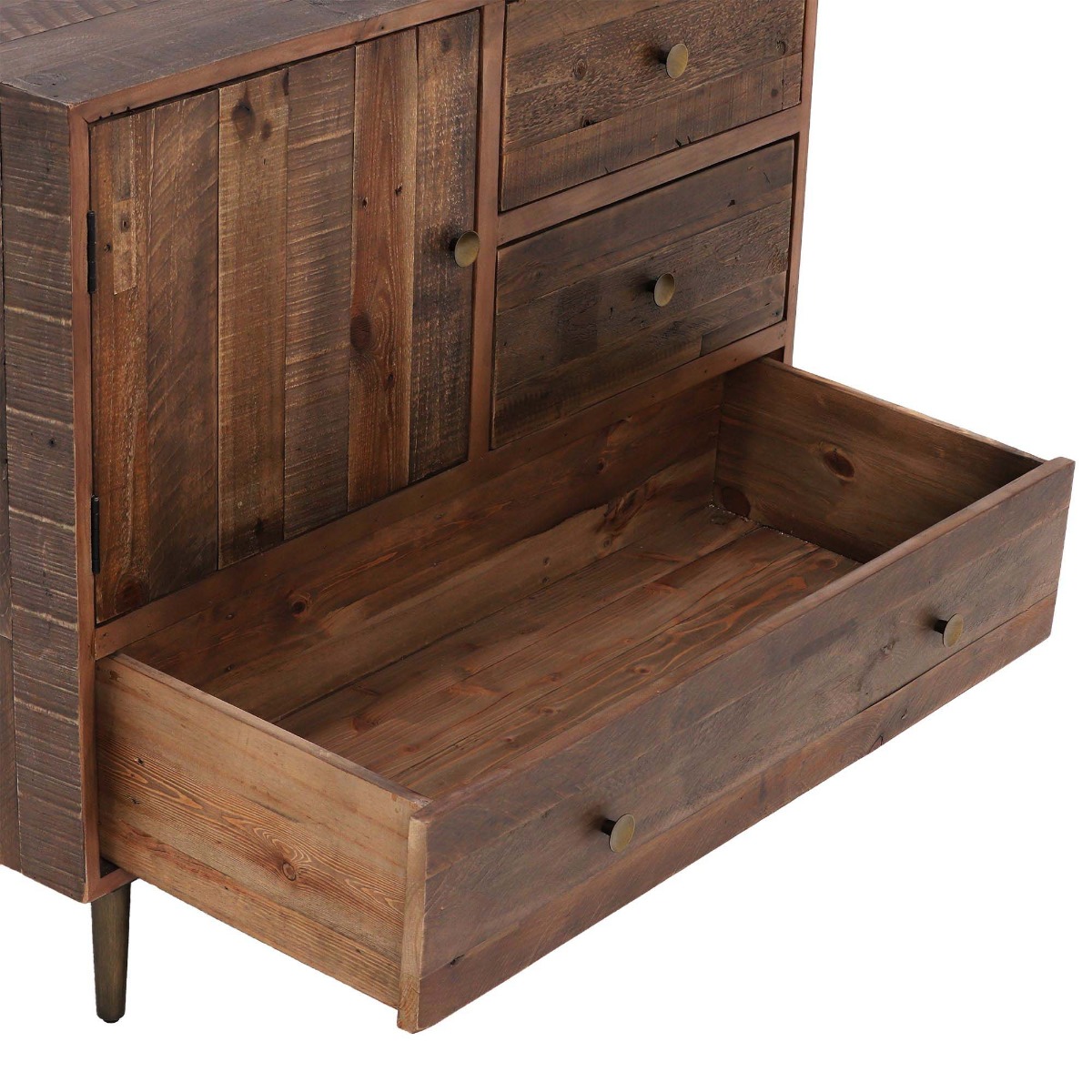 Modi Reclaimed Wood 3 Drawer, 1 Door Sideboard, Rustic Saddle Tan with Brass Legs