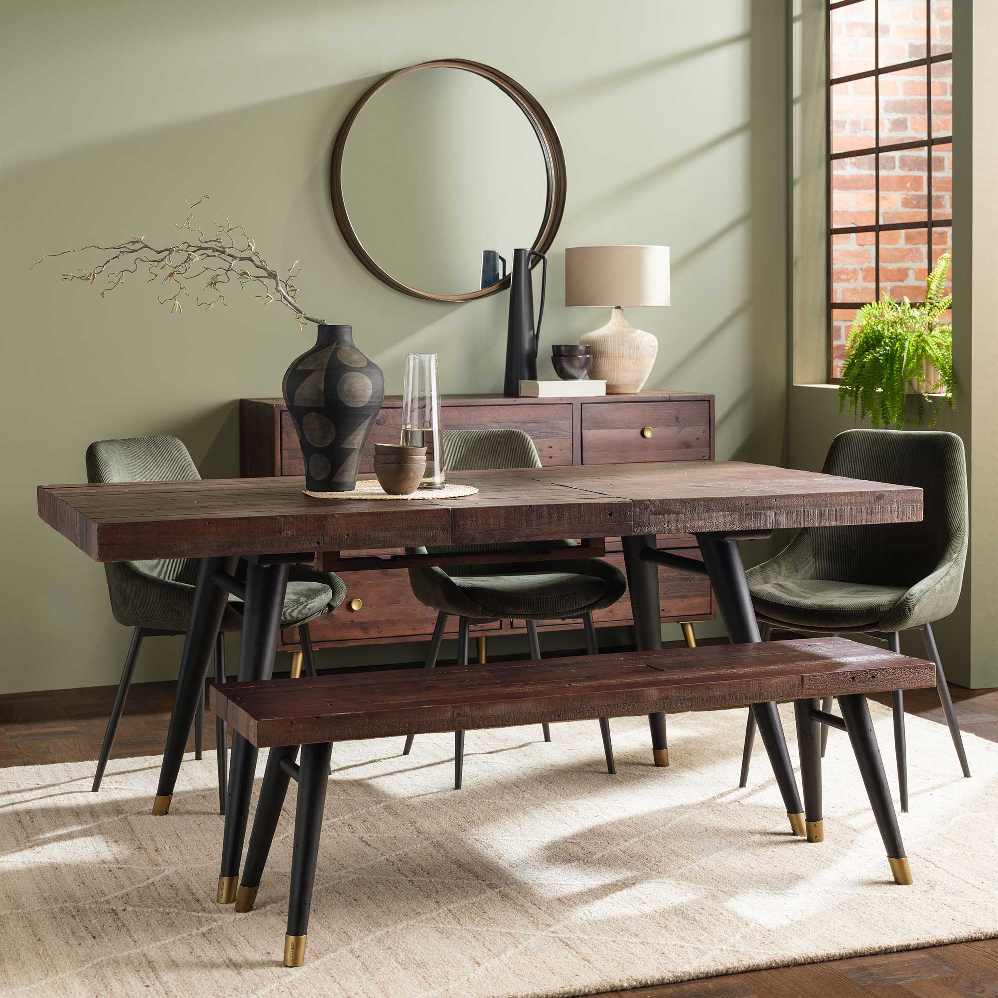 Modi 140cm-180cm Reclaimed Wood Extending Dining Table, Seats 4-6 , Rustic Saddle Tan