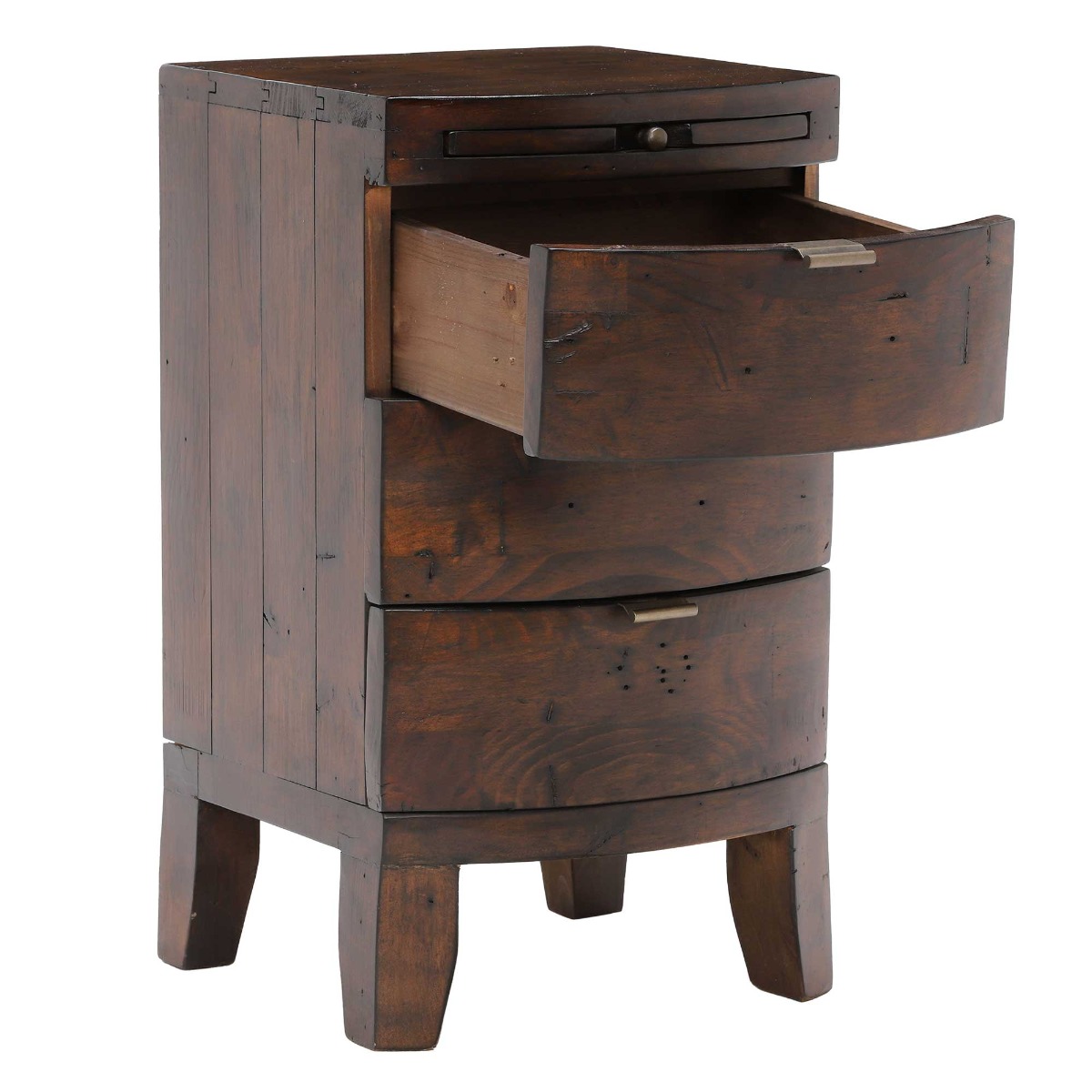 Navajos Wood Reclaimed 3 Drawer Bedside, Reclaimed Pinewood Finish