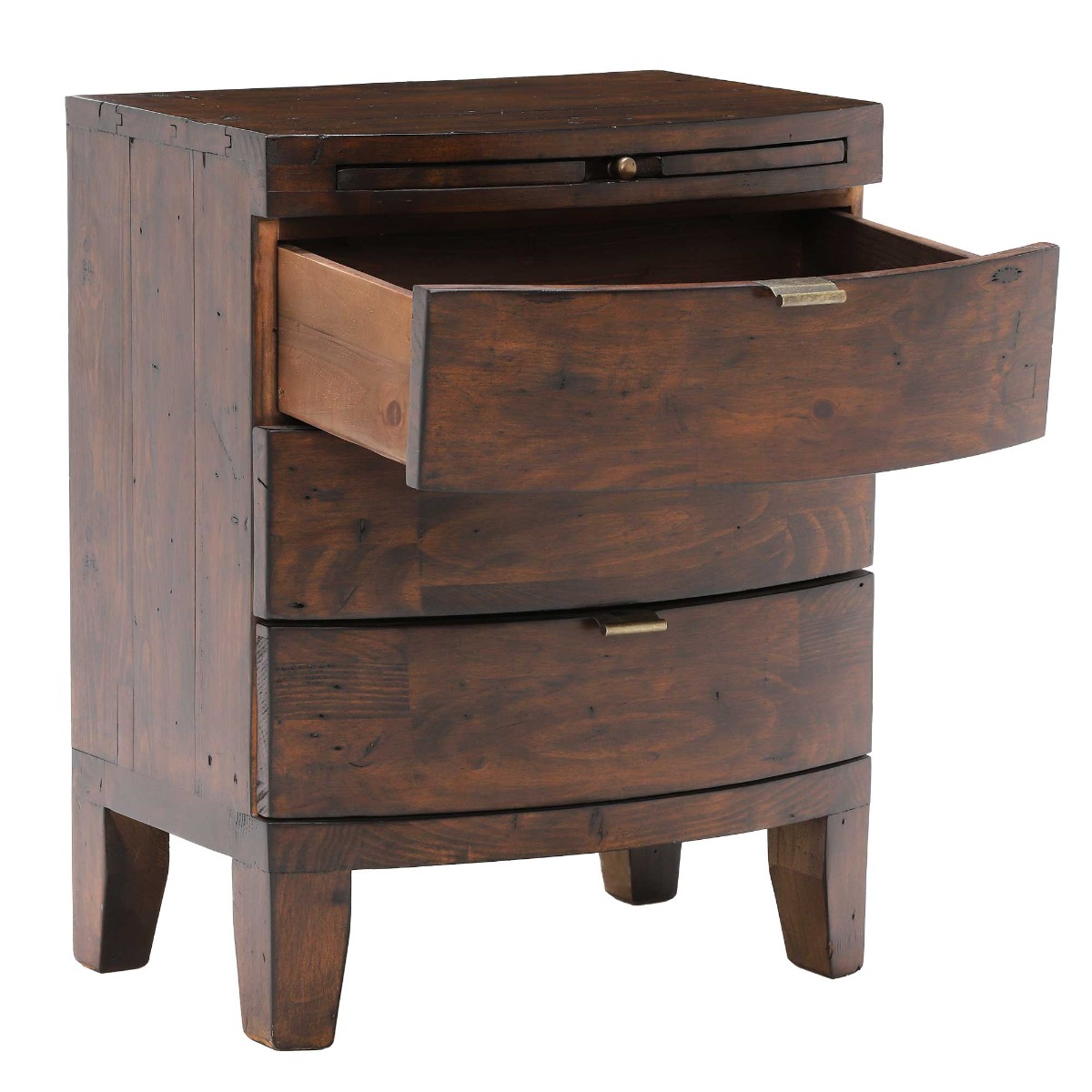 Navajos 3 Drawer Wide Bedside - Reclaimed Pinewood Finish