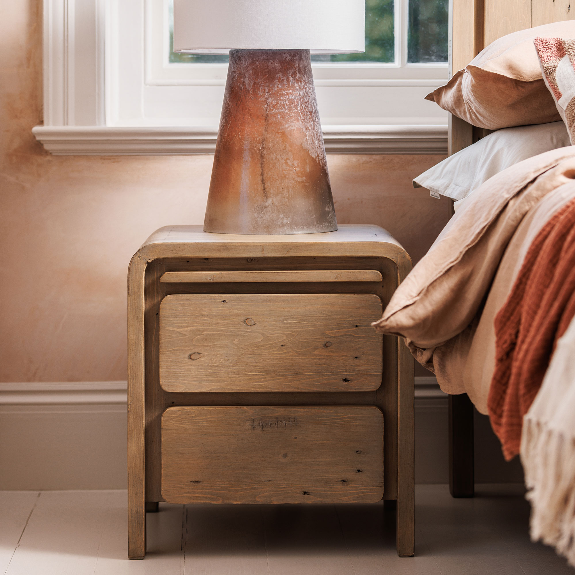 Tosca Reclaimed Wood 2 Drawer Bedside Cabinet, Scrubbed Teak