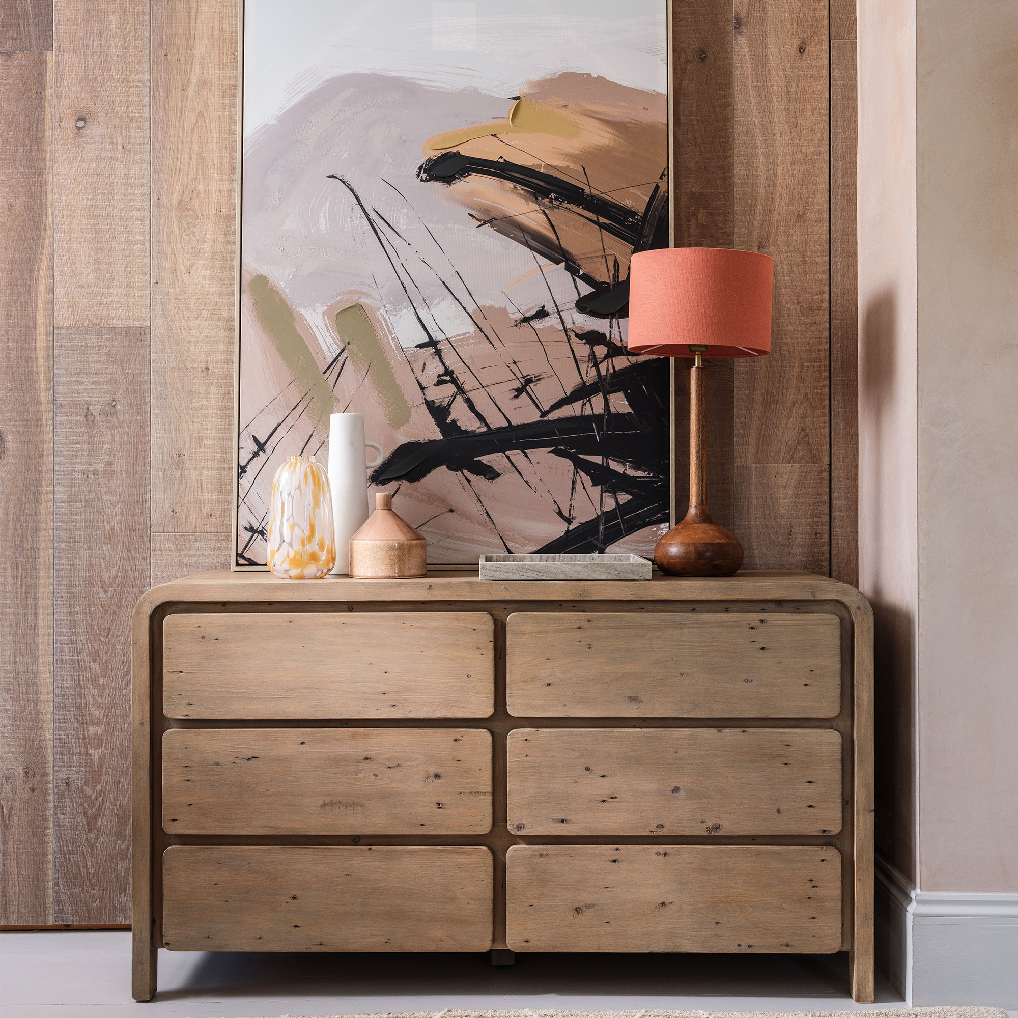 Tosca Reclaimed Wood 6 Drawer Wide Dresser, Scrubbed Teak